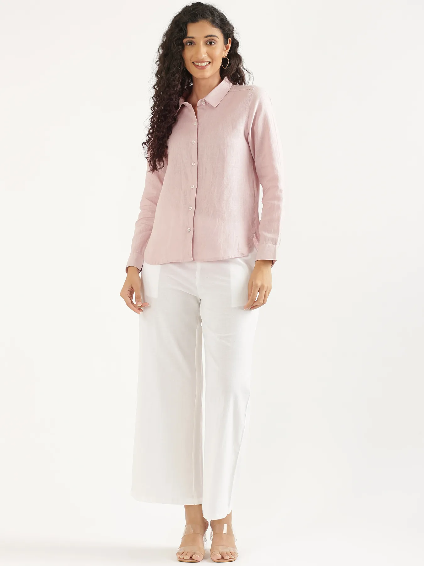 Women Light Pink Pure Linen Shirt - Image 13