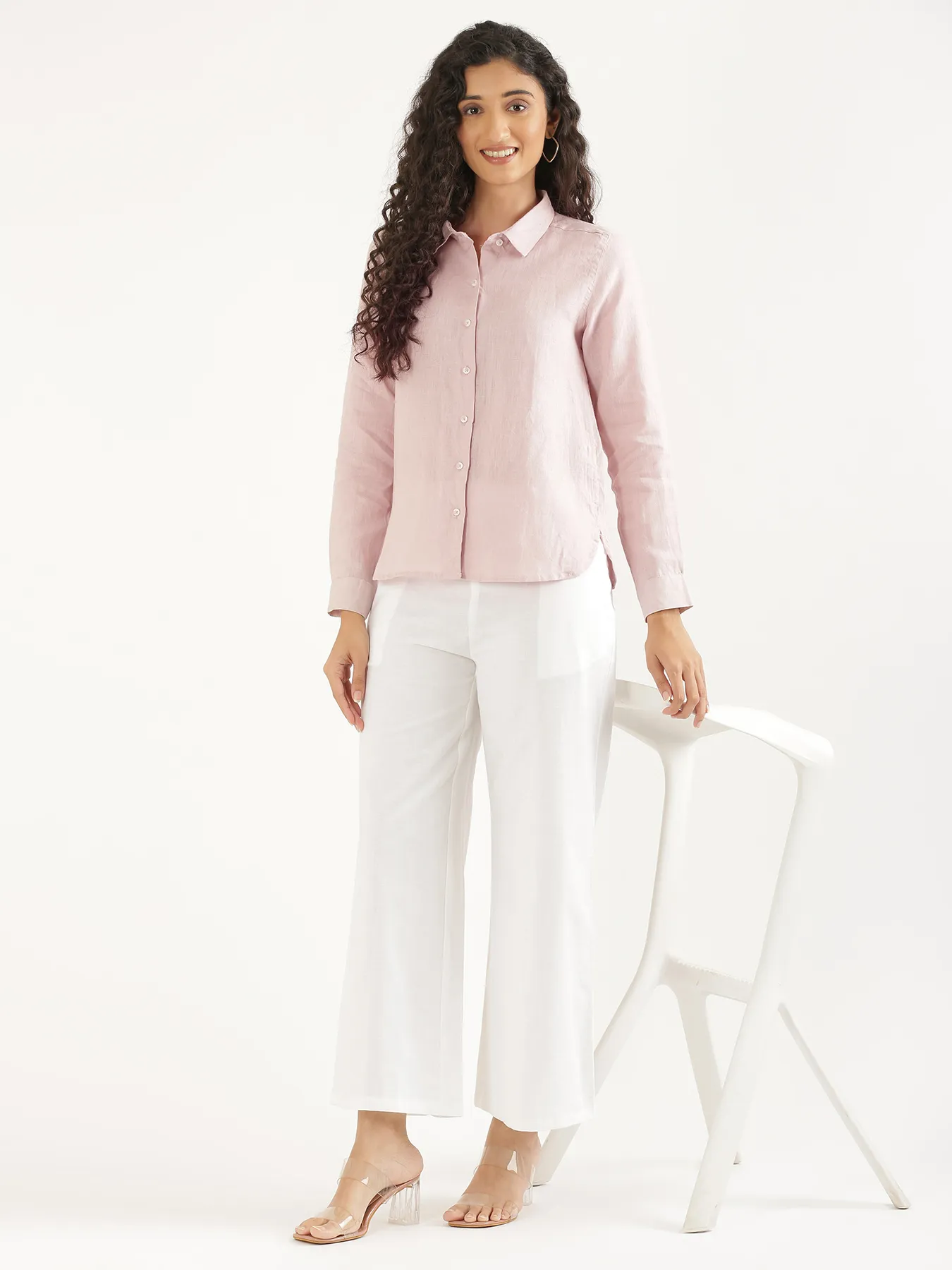 Women Light Pink Pure Linen Shirt - Image 14