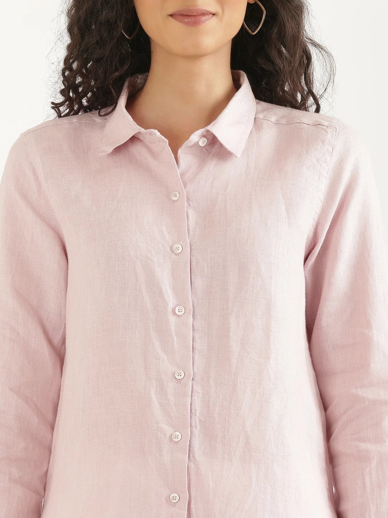 Women Light Pink Pure Linen Shirt - Image 4