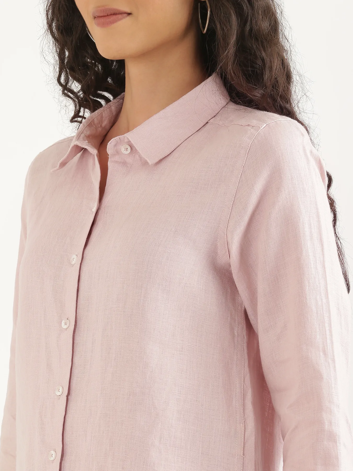 Women Light Pink Pure Linen Shirt - Image 5