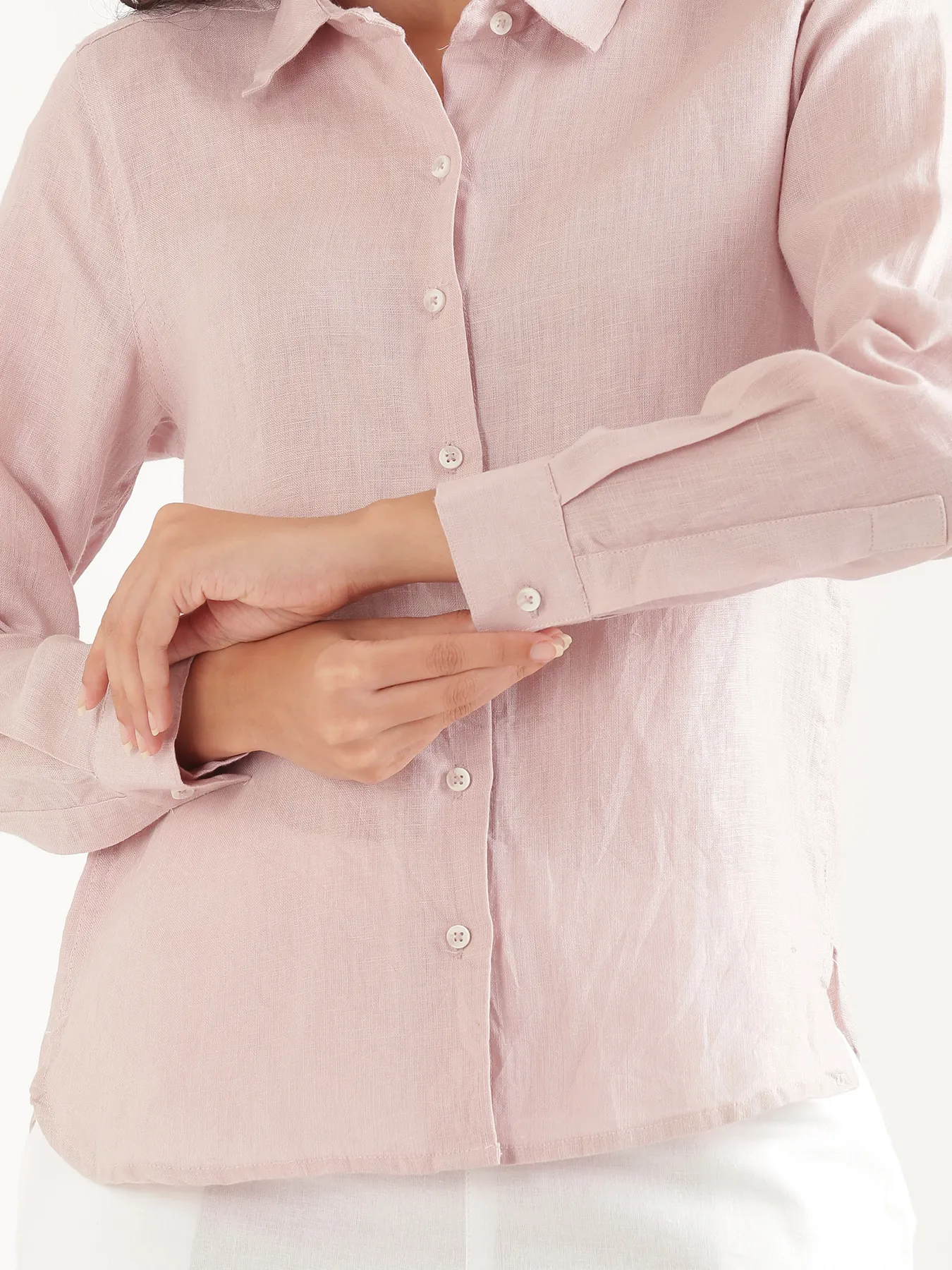 Women Light Pink Pure Linen Shirt - Image 6