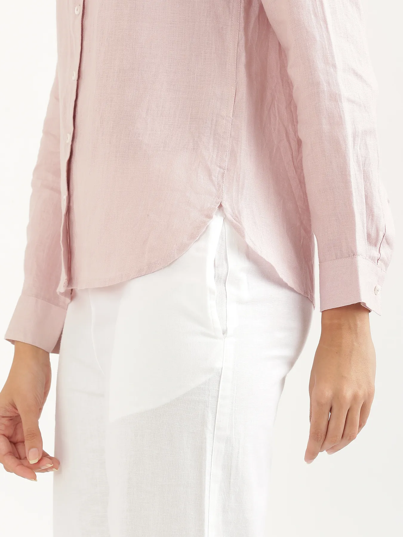 Women Light Pink Pure Linen Shirt - Image 7