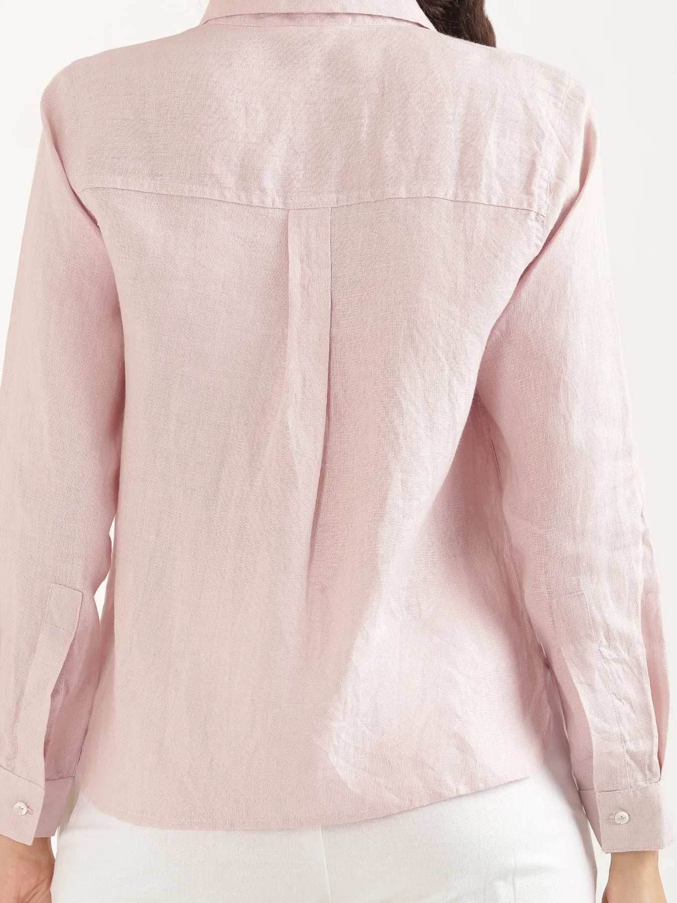 Women Light Pink Pure Linen Shirt - Image 8
