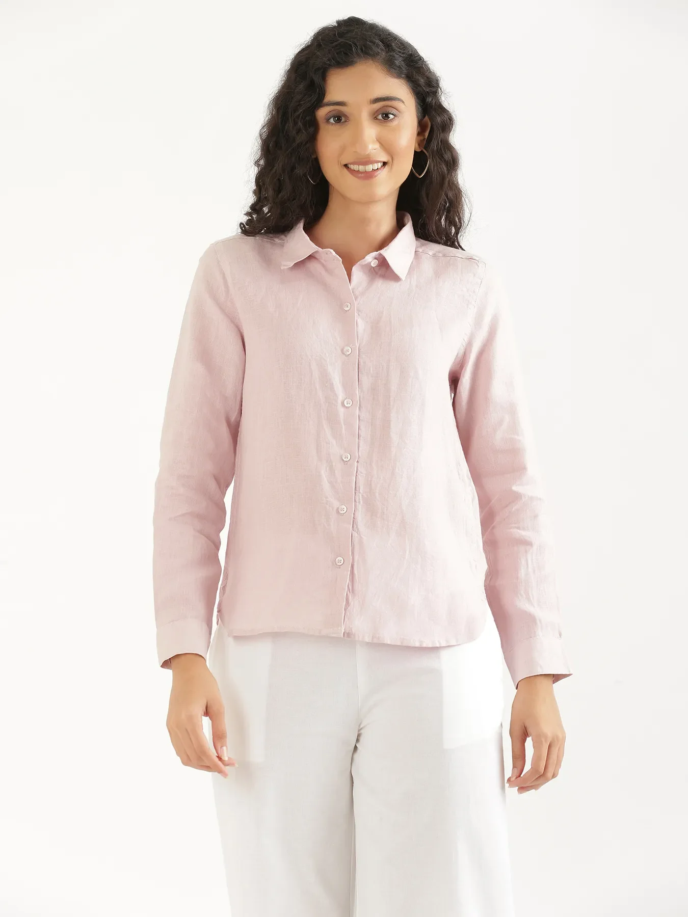 Women Light Pink Pure Linen Shirt - Image 9