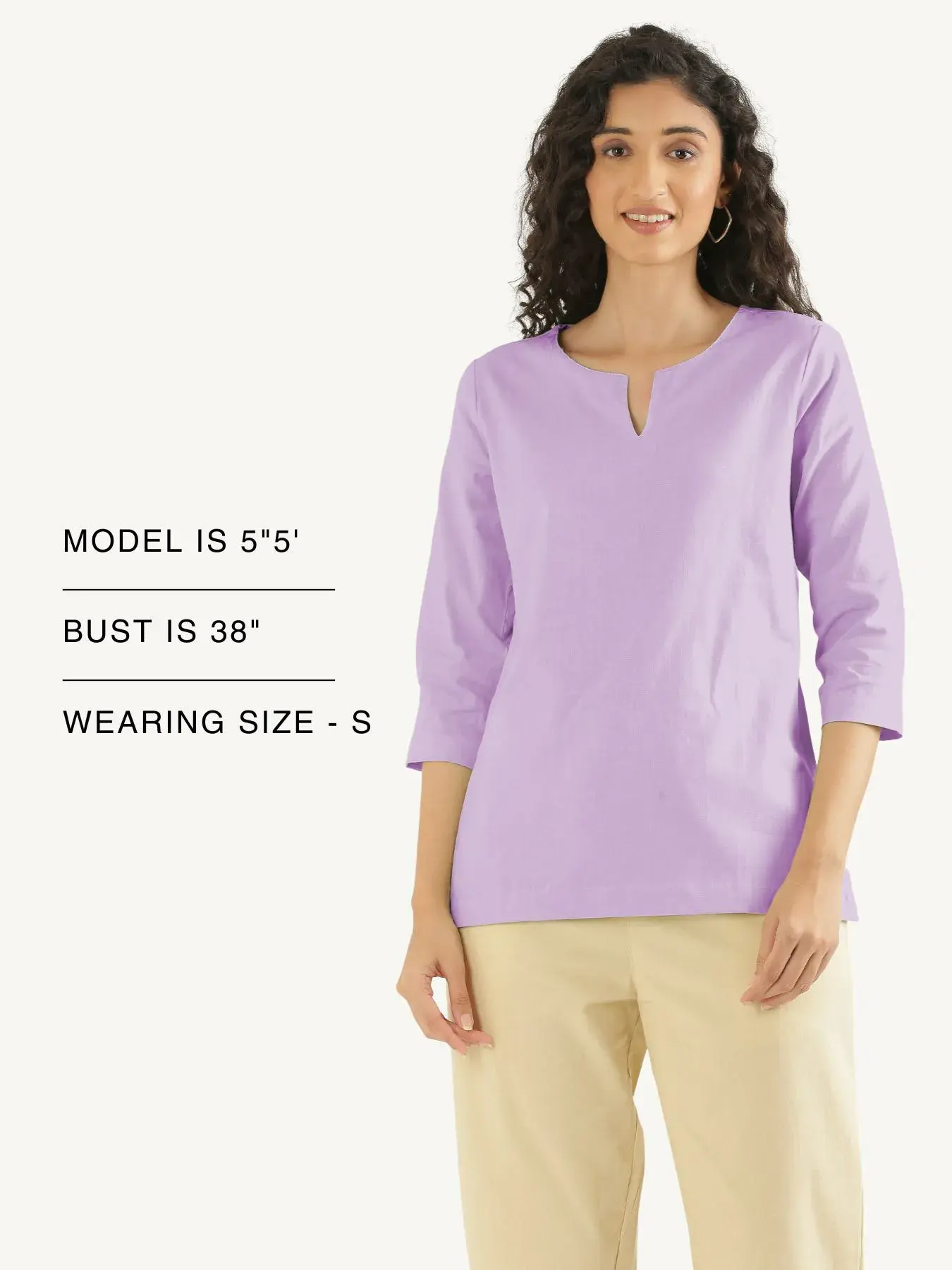 Women Lilac Airy Linen Split Neck Short Kurta - Image 11