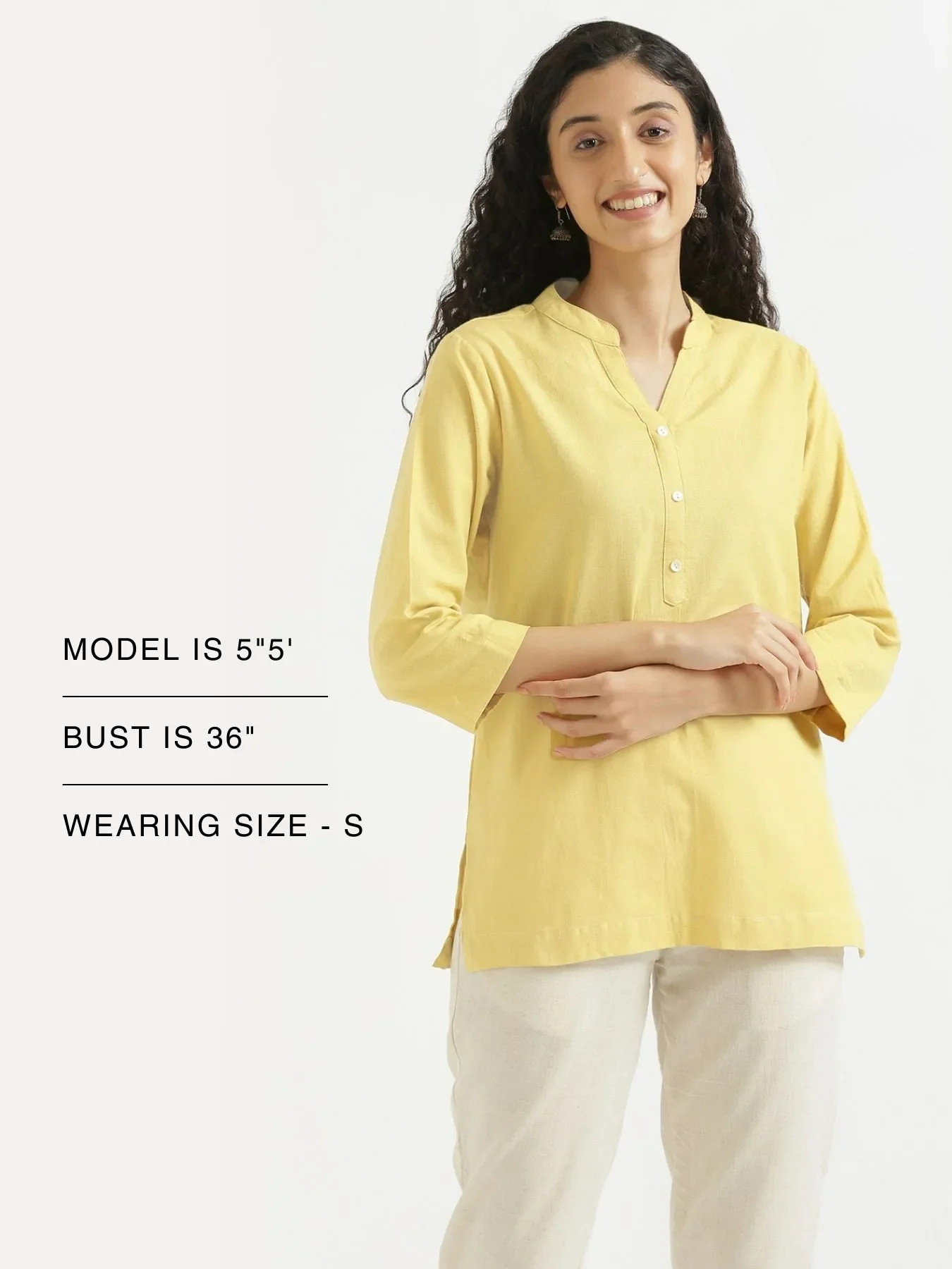 Women Lemon Yellow Airy Linen Short Kurta - Image 10