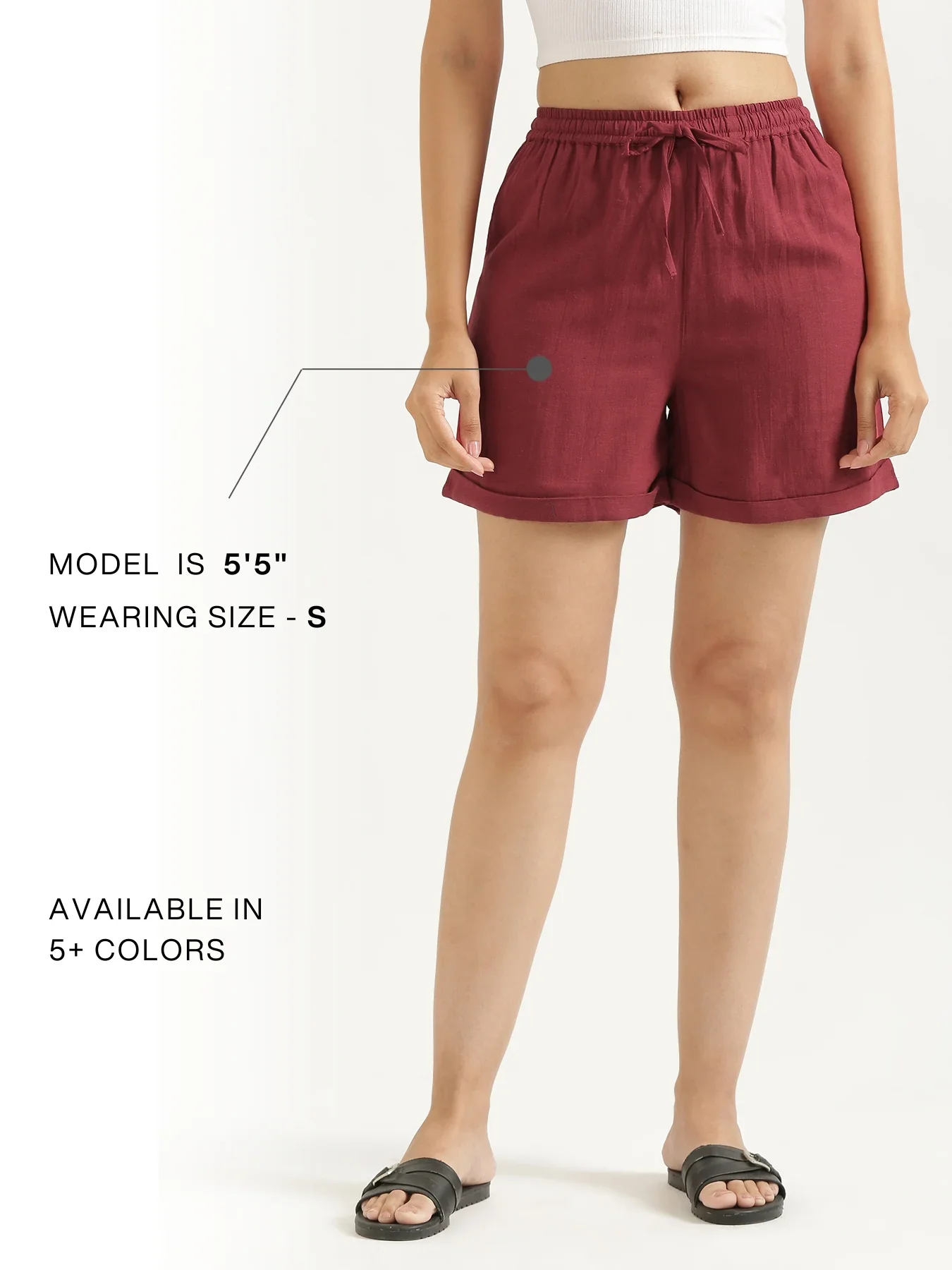 Women Maroon Flowy Linen Shorts - Image 13