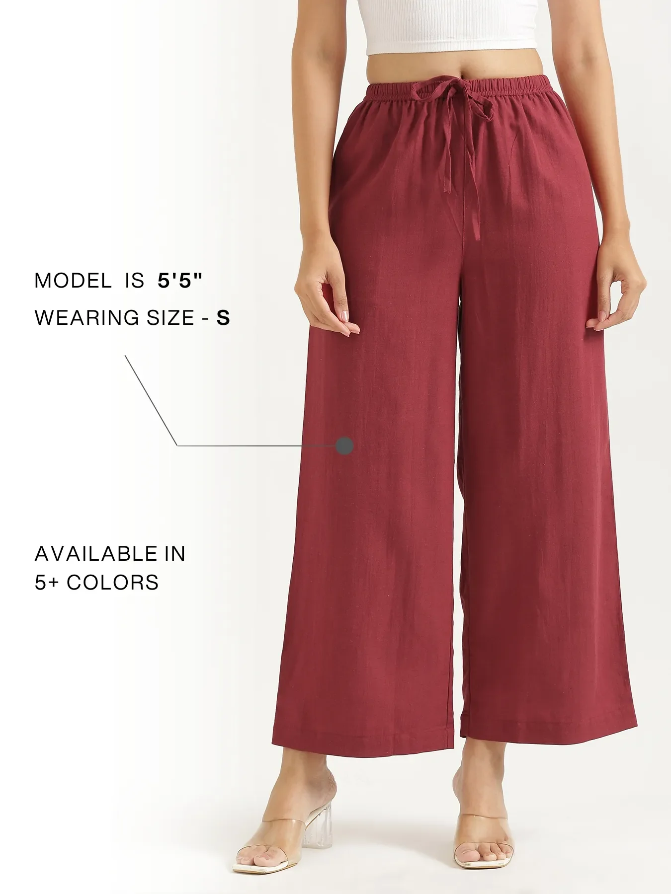 Women Maroon Flowy Linen Wide Leg Pants - Image 16