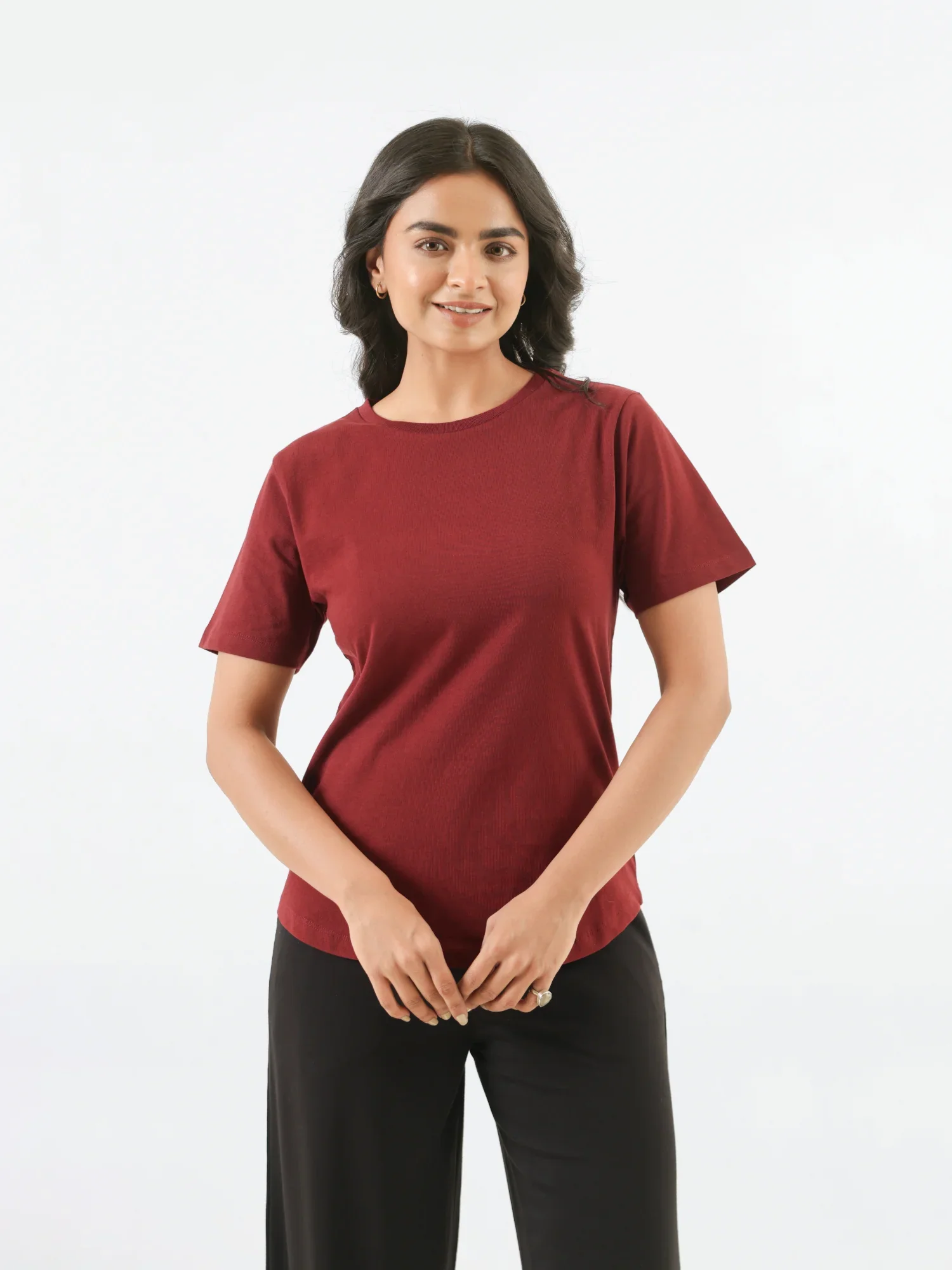 Women Maroon Round Neck T-shirt