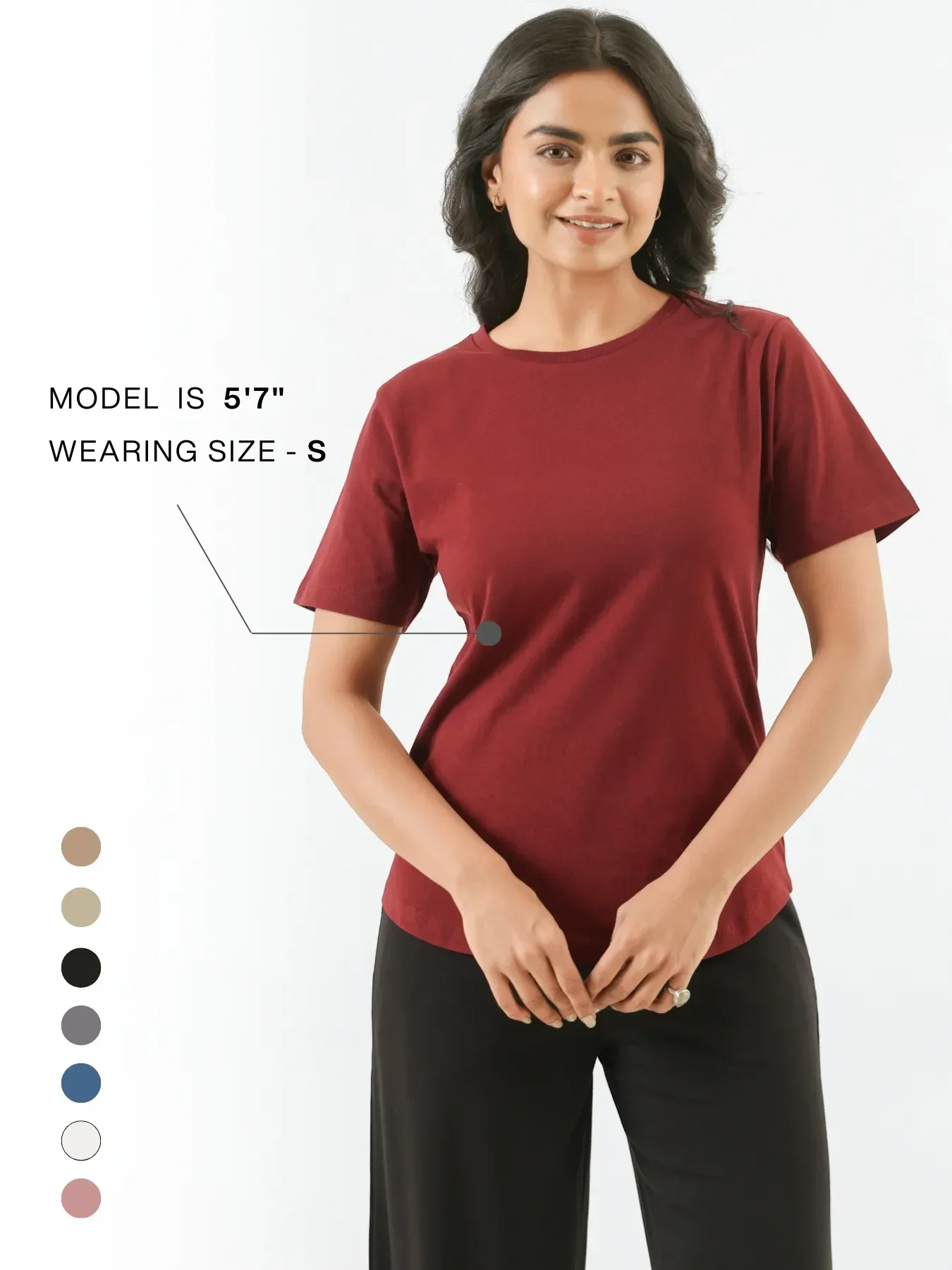 Women Maroon Round Neck T-shirt - Image 10