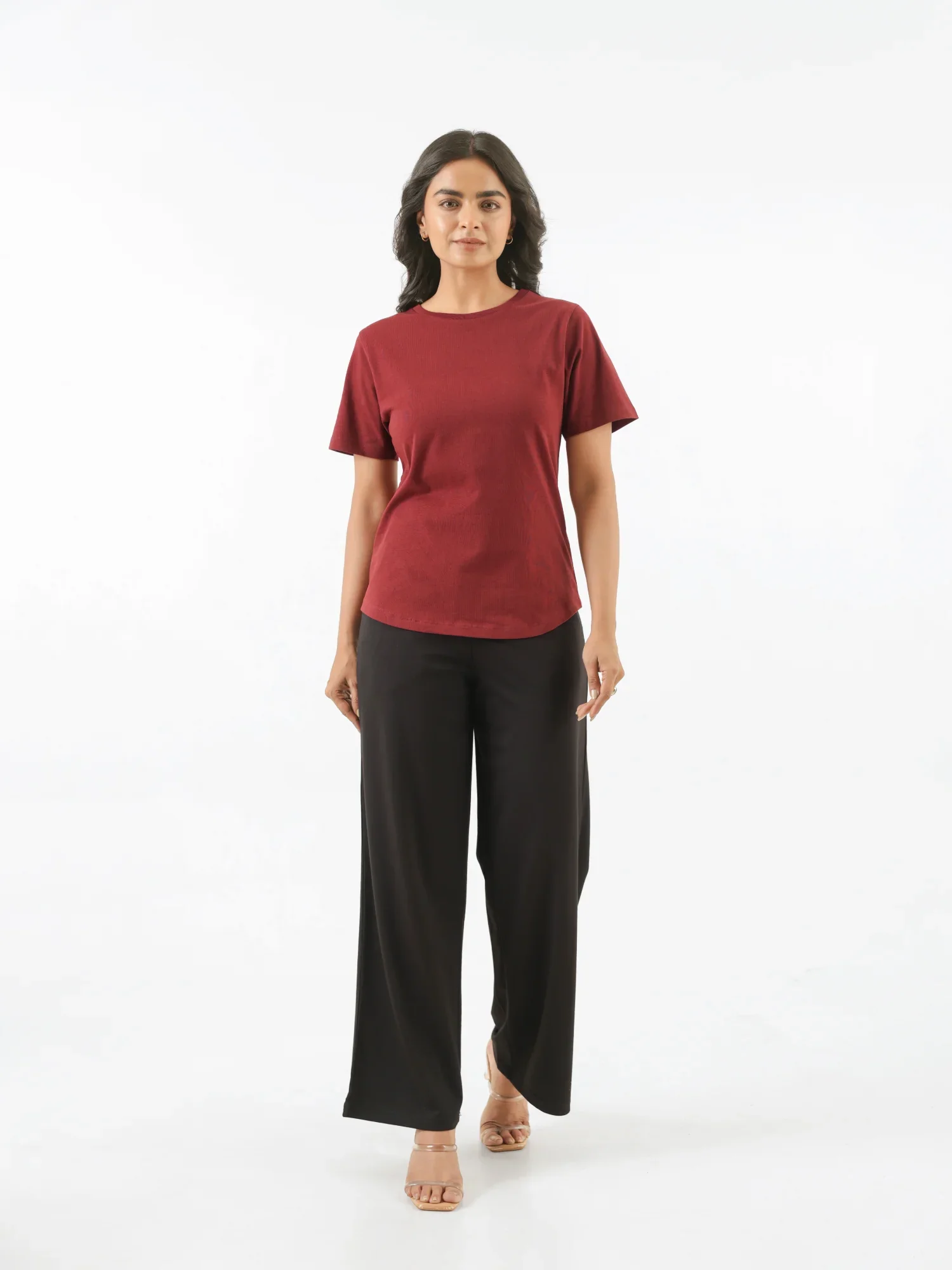 Women Maroon Round Neck T-shirt - Image 3