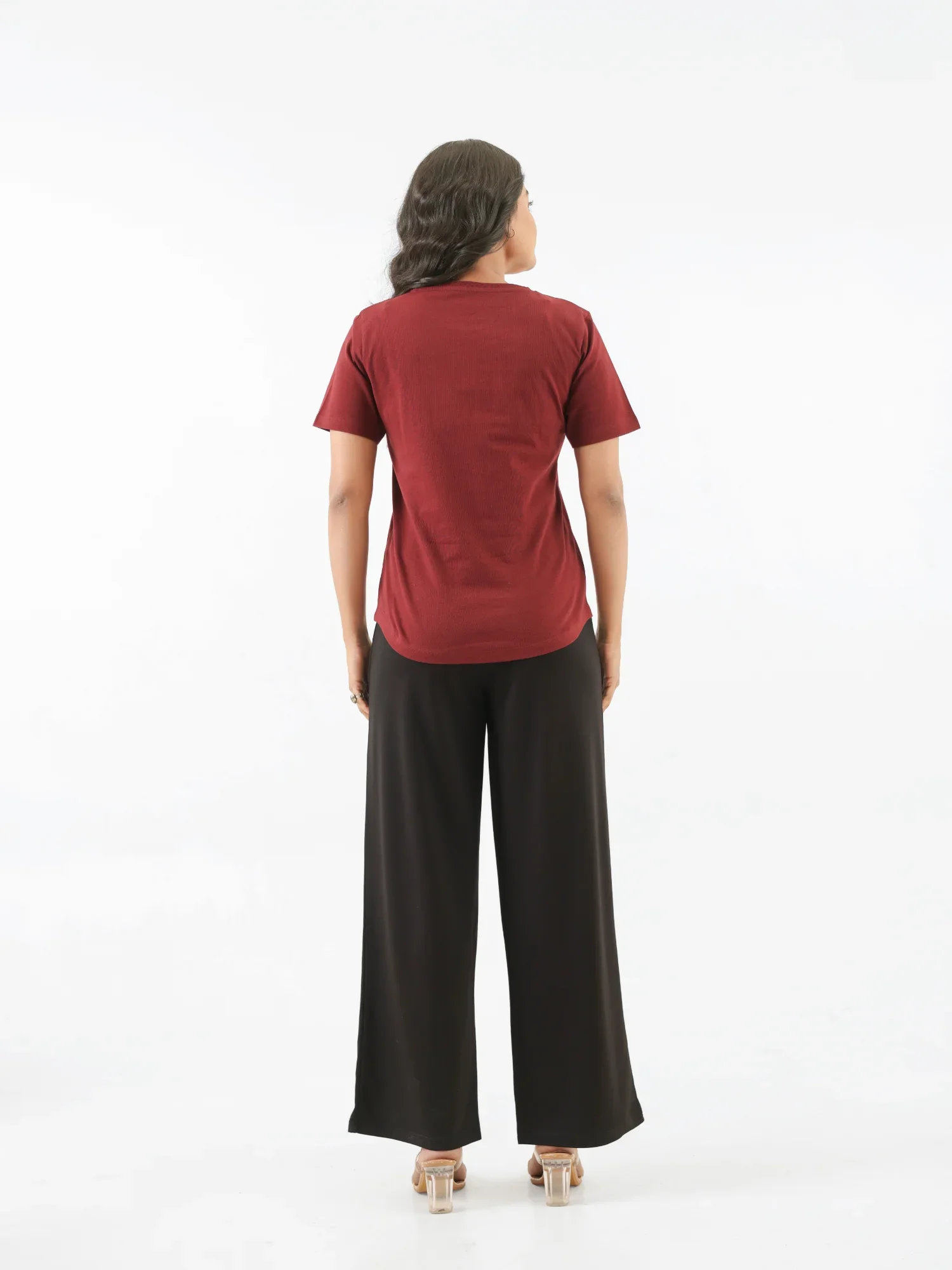 Women Maroon Round Neck T-shirt - Image 6