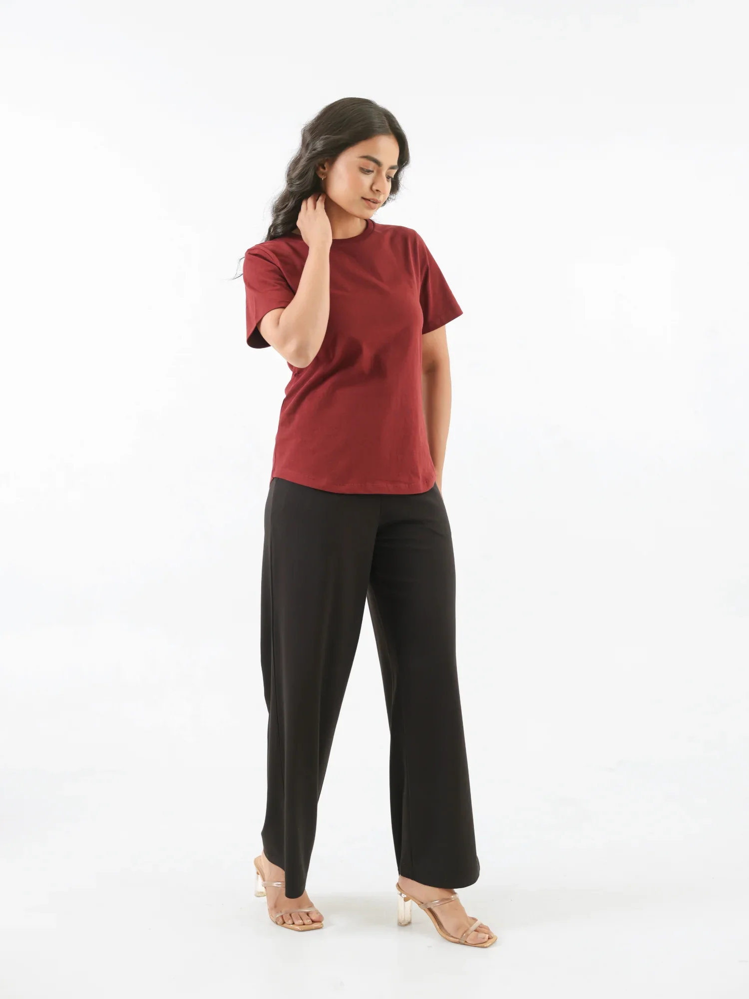 Women Maroon Round Neck T-shirt - Image 7