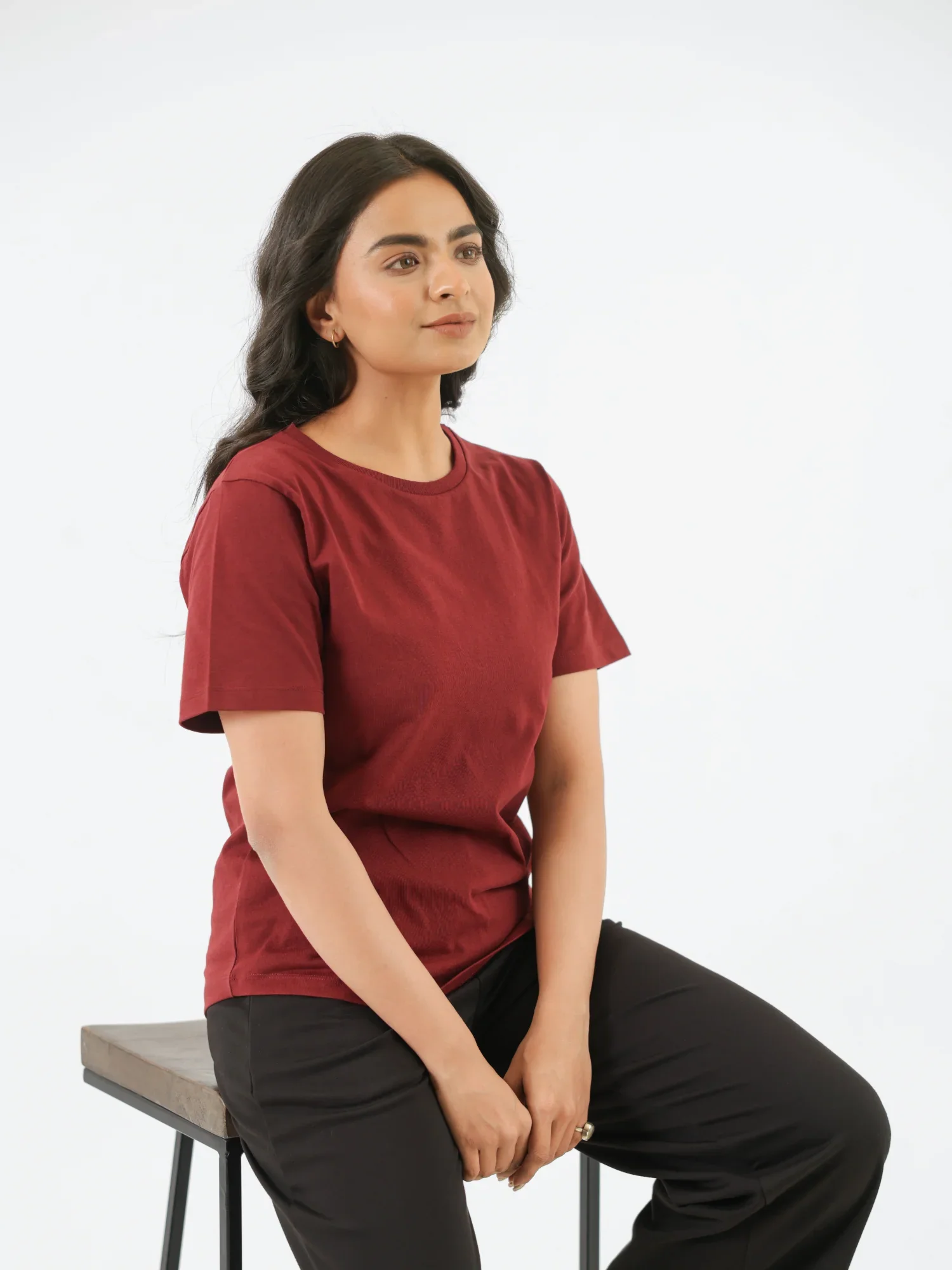 Women Maroon Round Neck T-shirt - Image 9