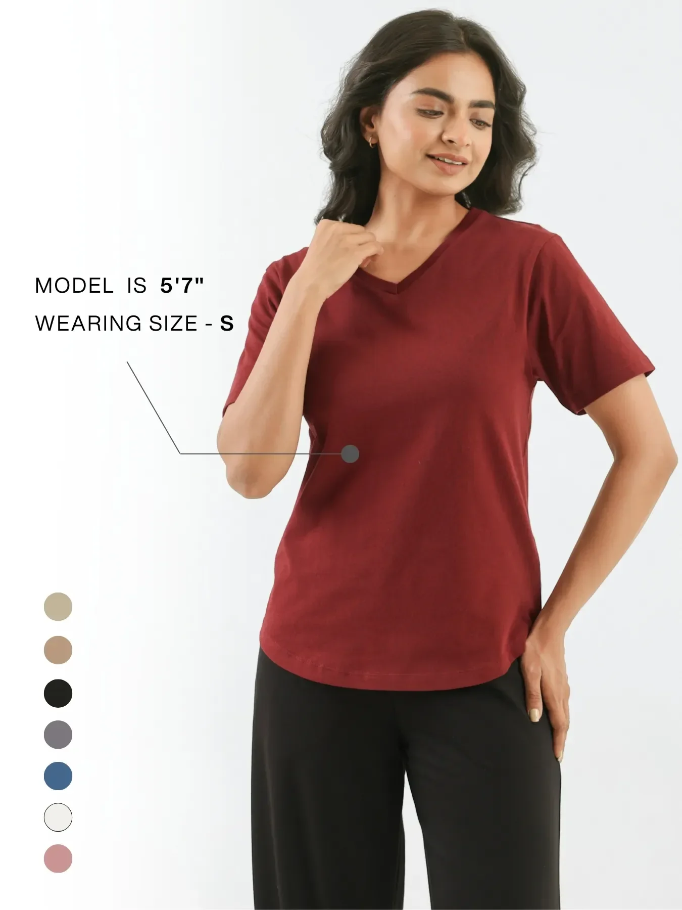 Women Maroon V-neck T-shirt - Image 11