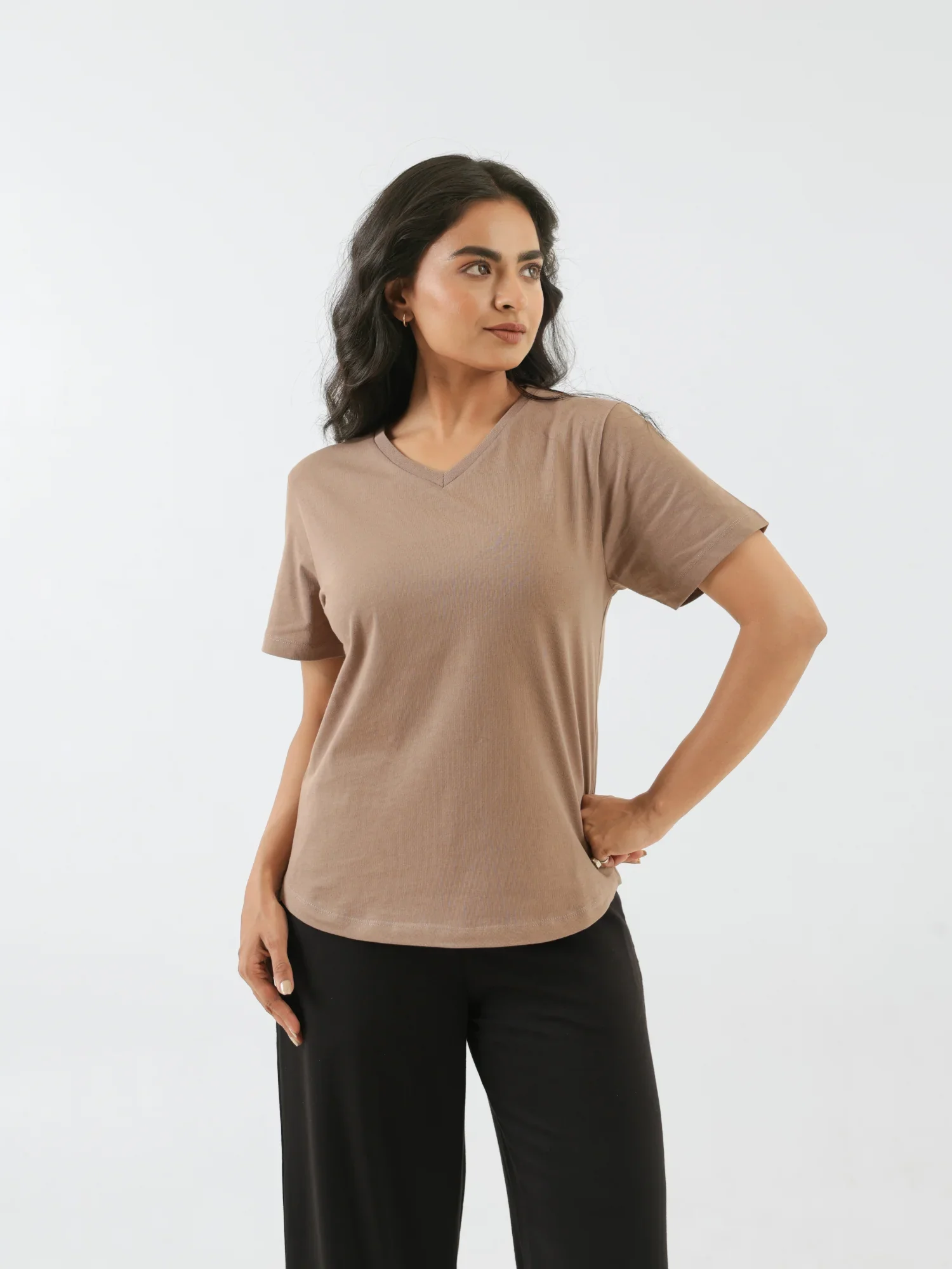 Women Mesa Taupe V-neck T-shirt - Image 5