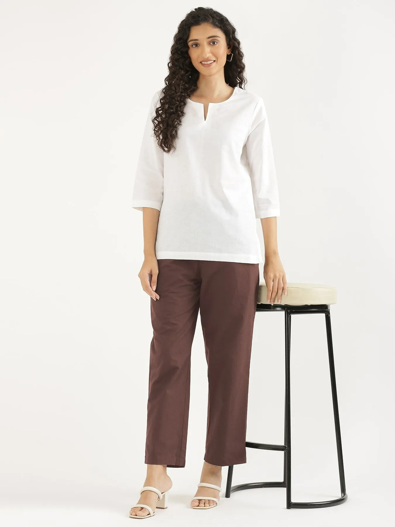 Women Mauve Brown Cotton Straight Pant - Image 14