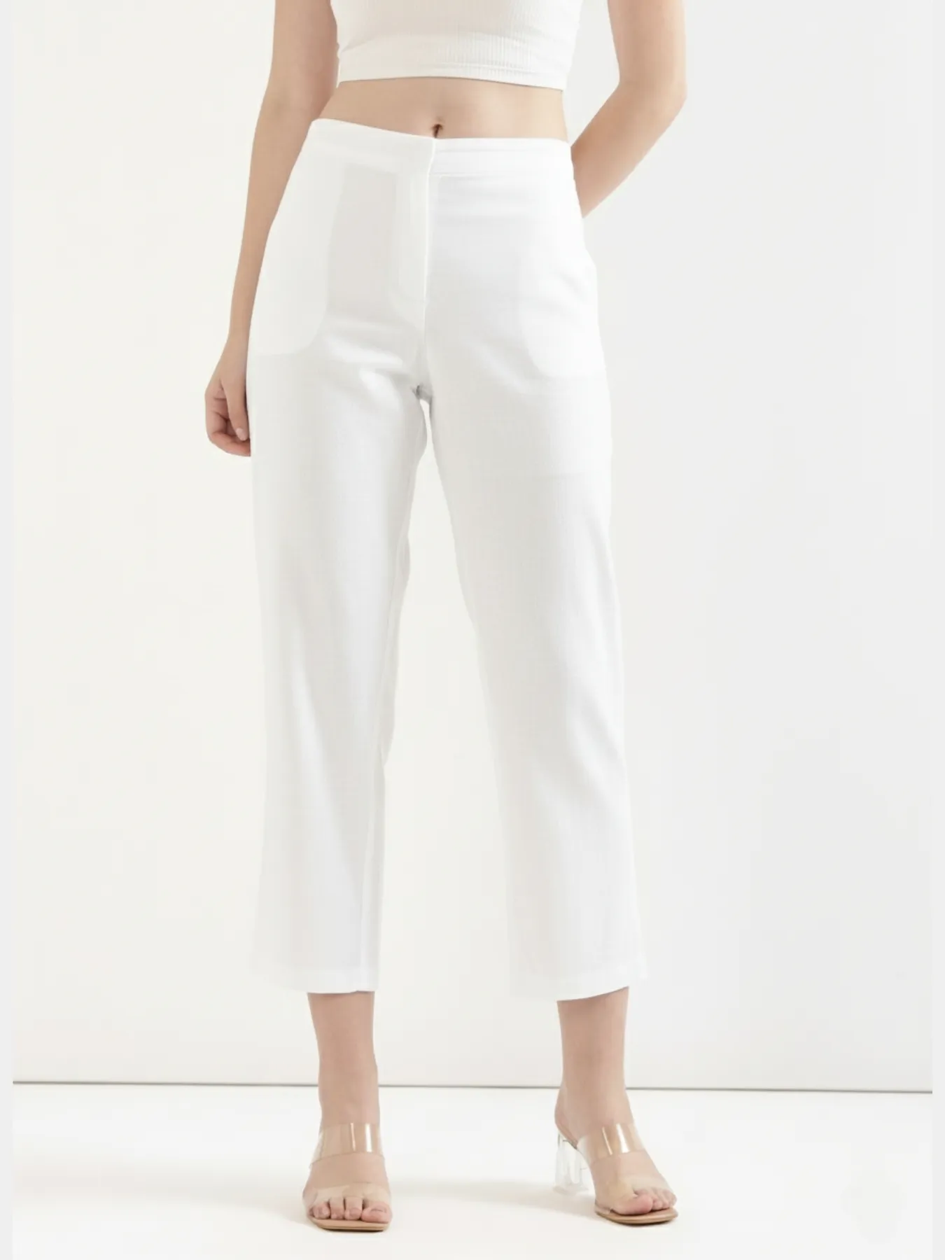 Women Mauve Pink Better Cotton Sleeveless Shirt & White Airy Linen Straight Pant - Image 7