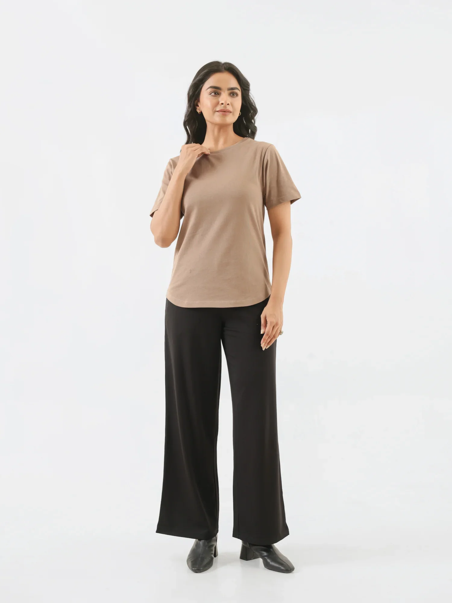 Women Mesa Taupe Round Neck T-shirt - Image 3