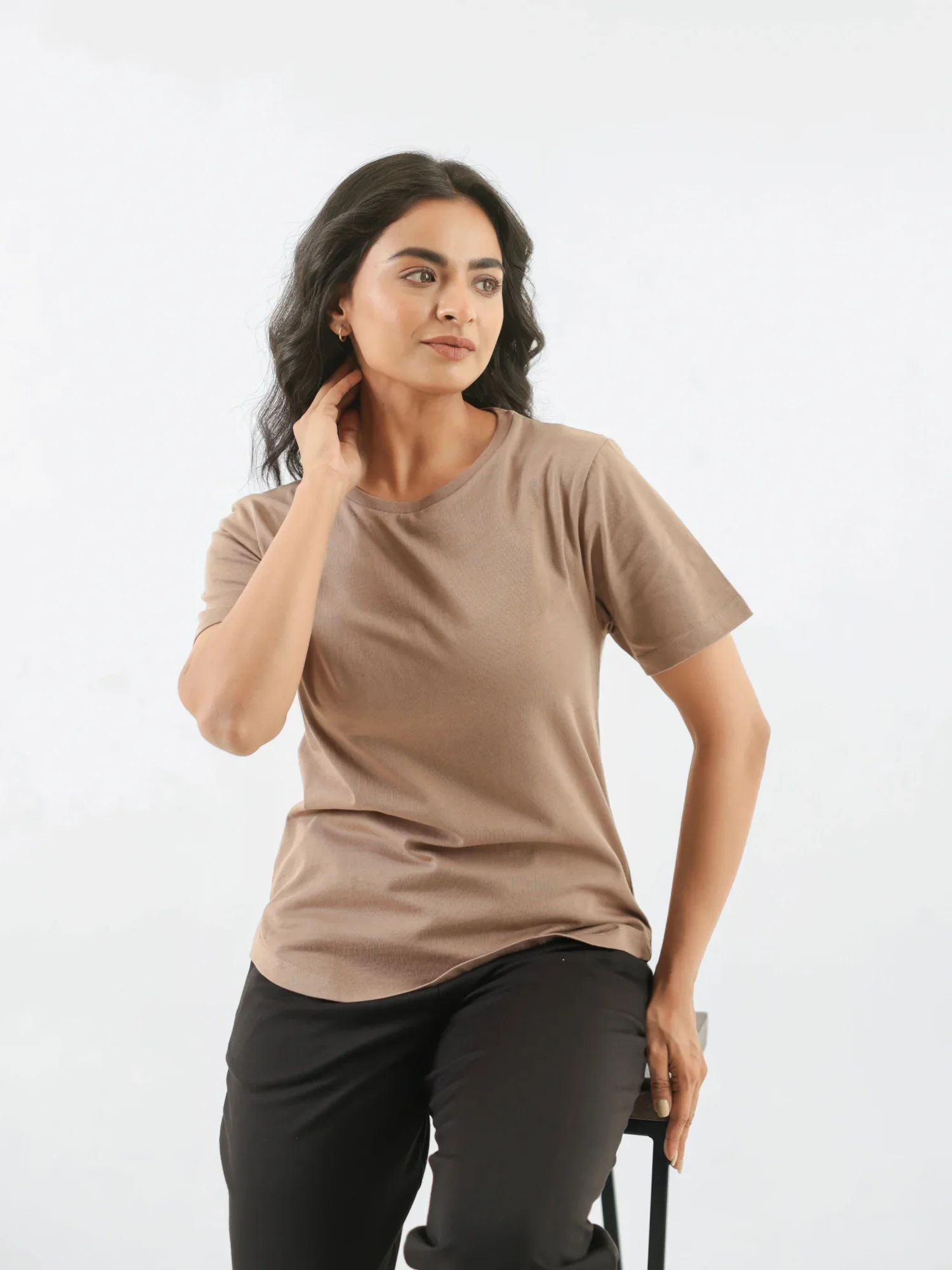 Women Mesa Taupe Round Neck T-shirt - Image 4