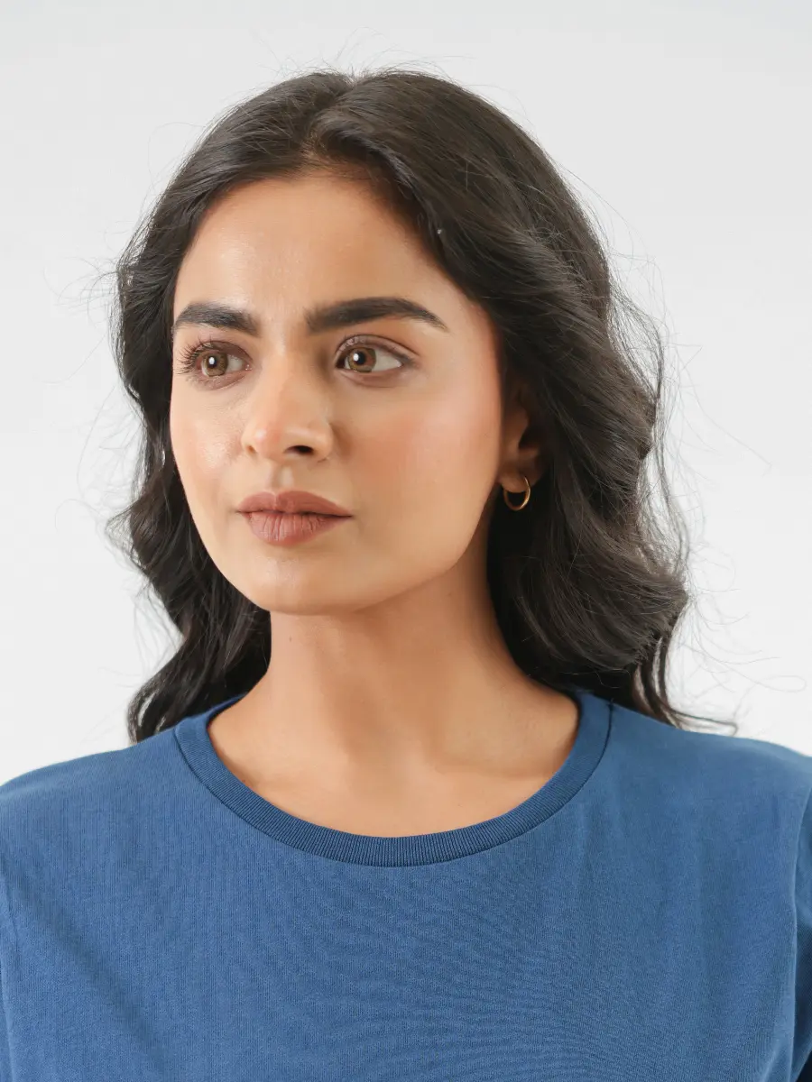 Women Midnight Blue Round Neck T-shirt - Image 4