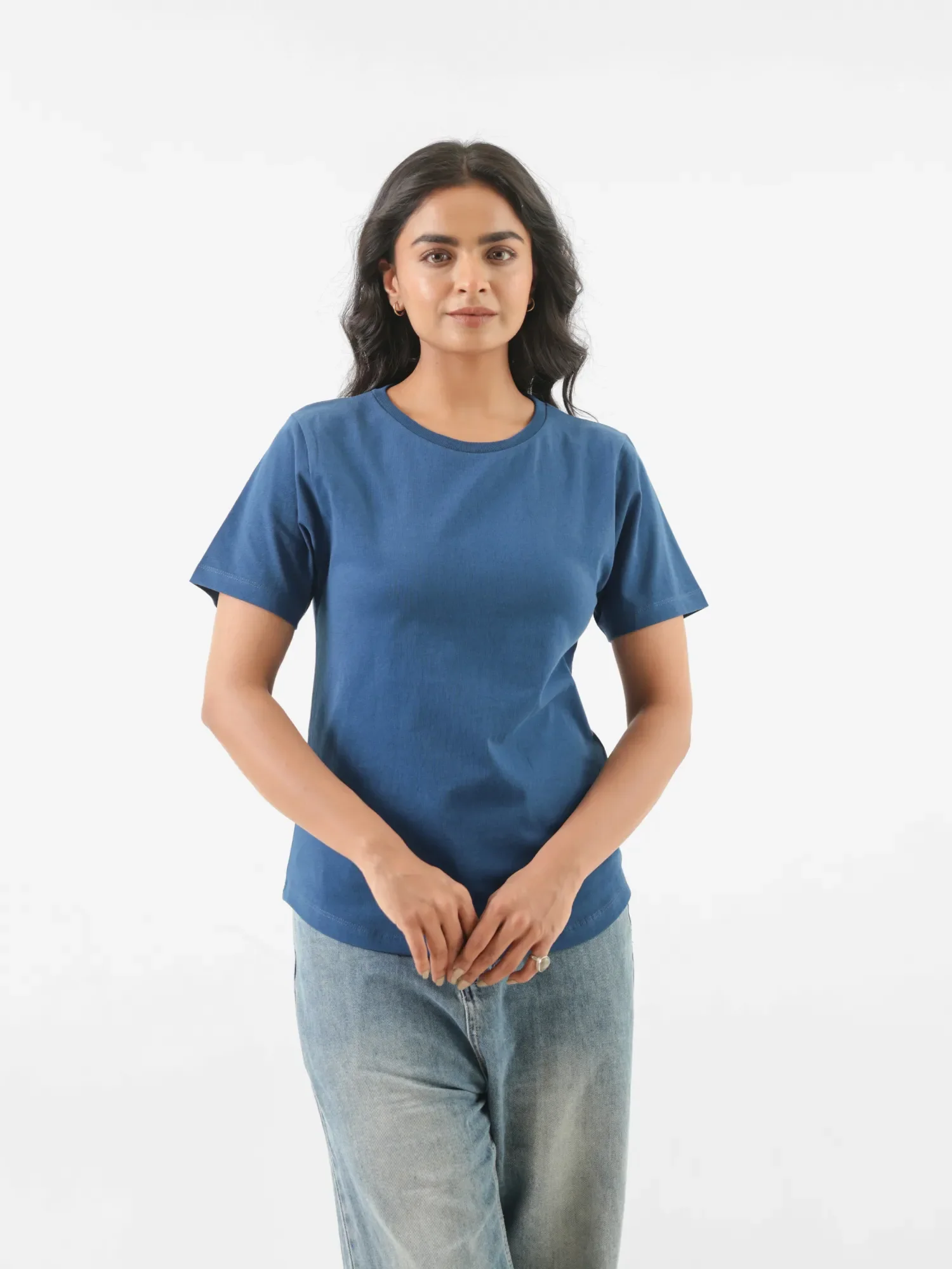 Women Midnight Blue Round Neck T-shirt - Image 7