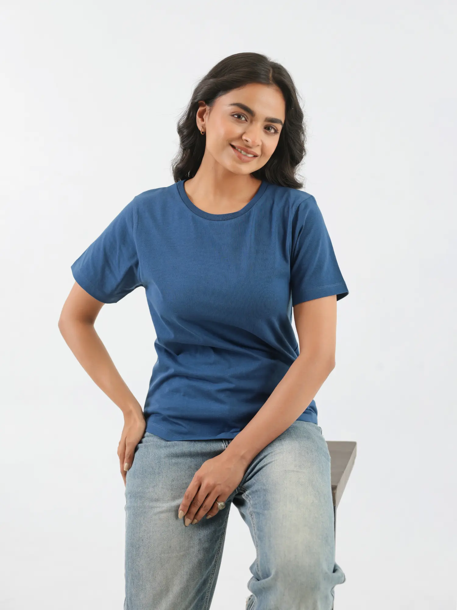 Women Midnight Blue Round Neck T-shirt - Image 9