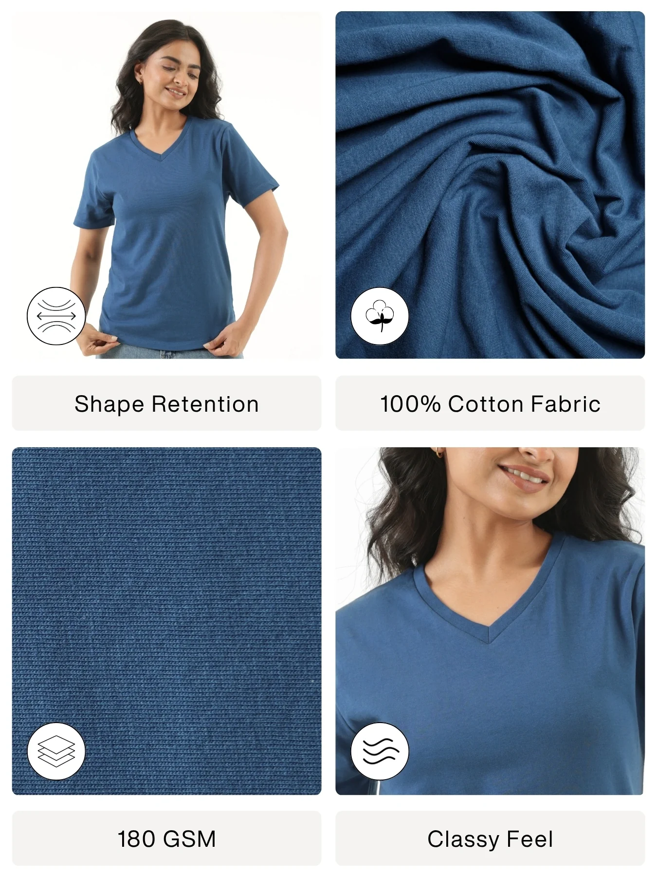 Women Midnight Blue V-neck T-shirt - Image 2