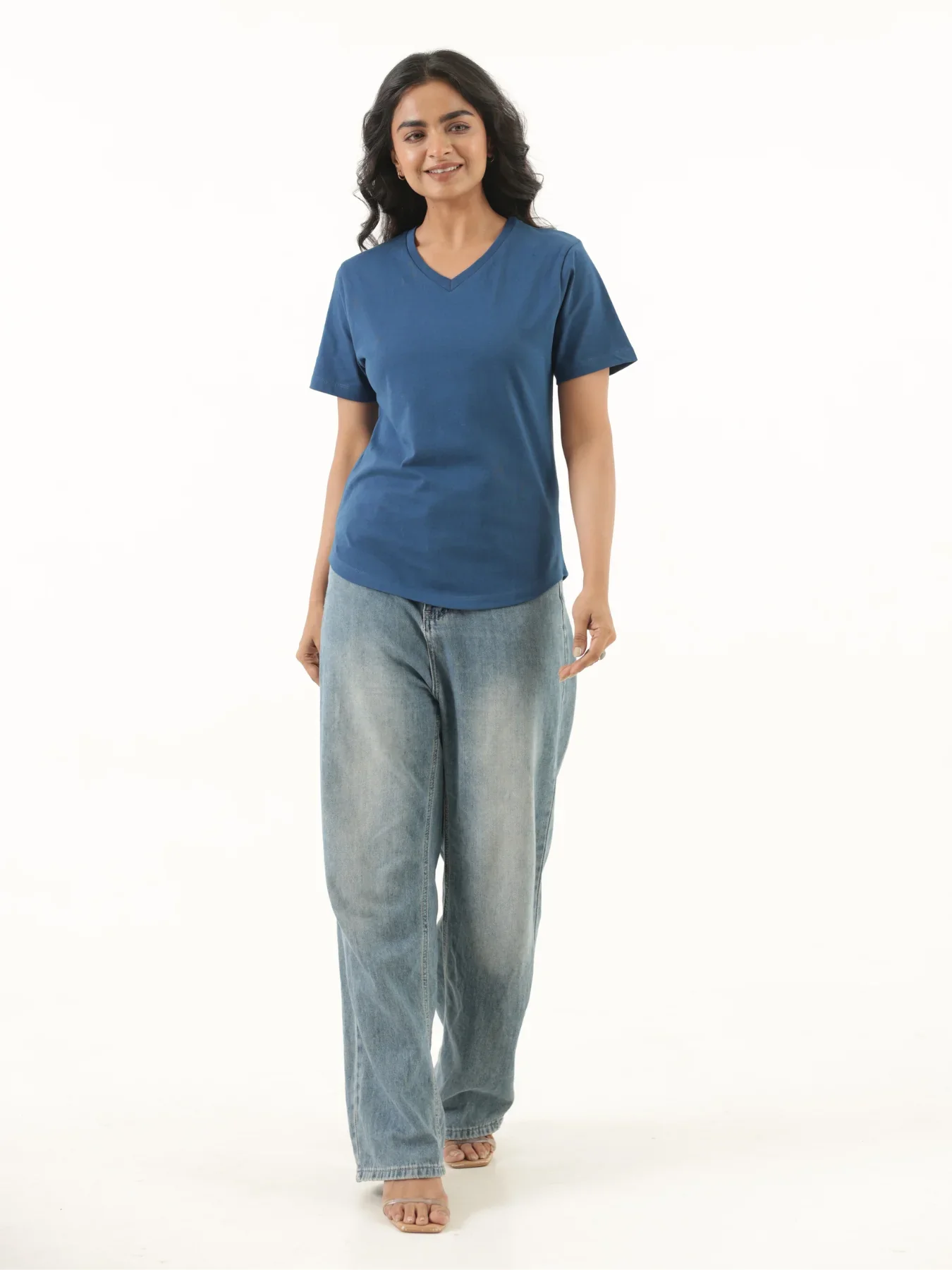 Women Midnight Blue V-neck T-shirt - Image 3