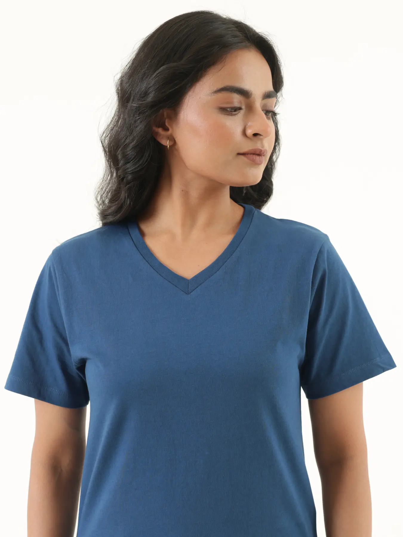 Women Midnight Blue V-neck T-shirt - Image 4