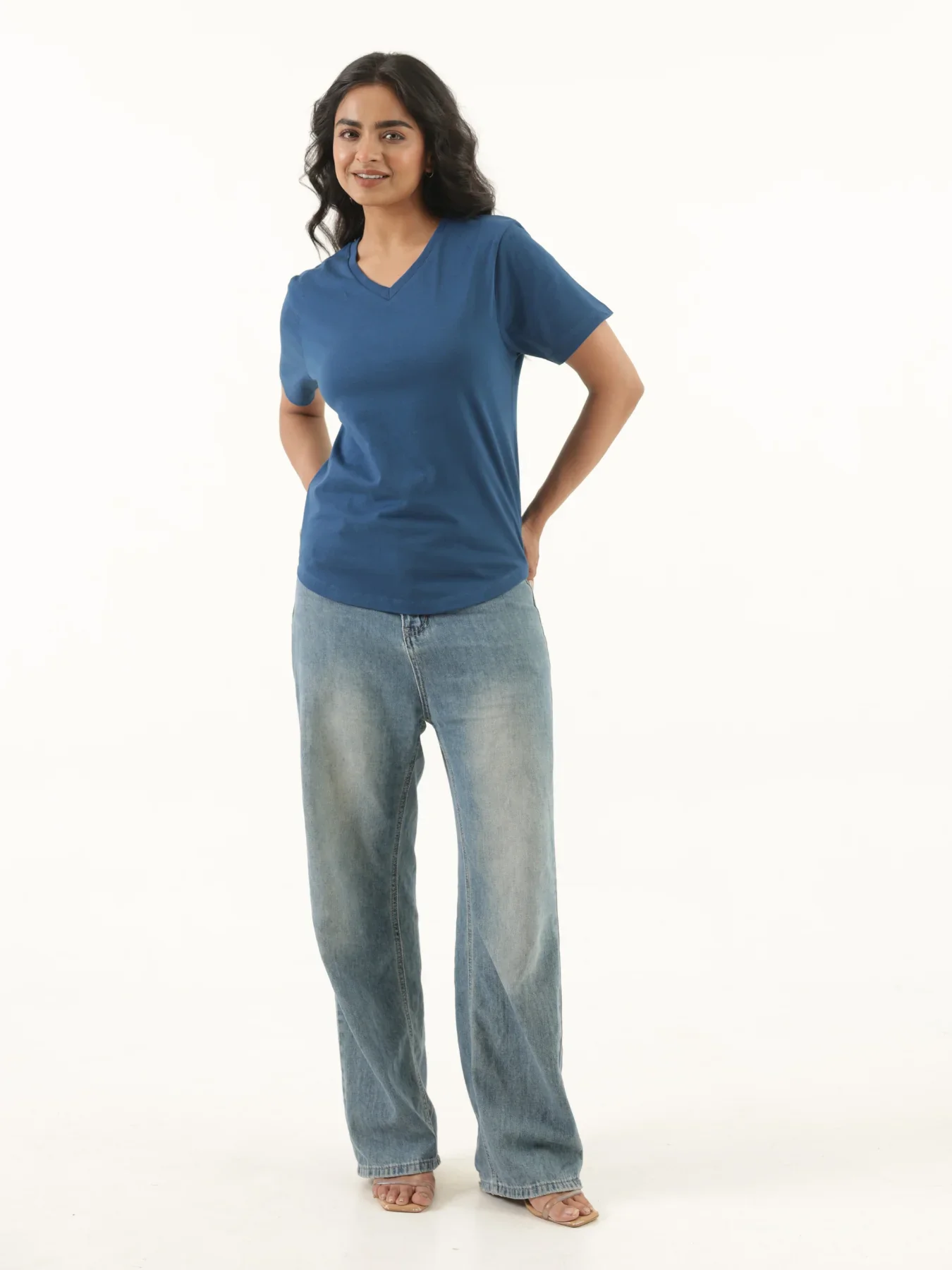Women Midnight Blue V-neck T-shirt - Image 5