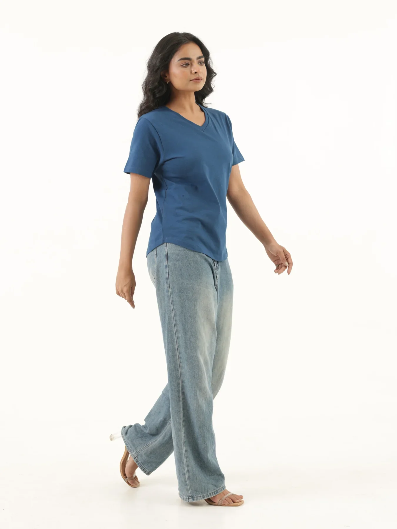 Women Midnight Blue V-neck T-shirt - Image 7