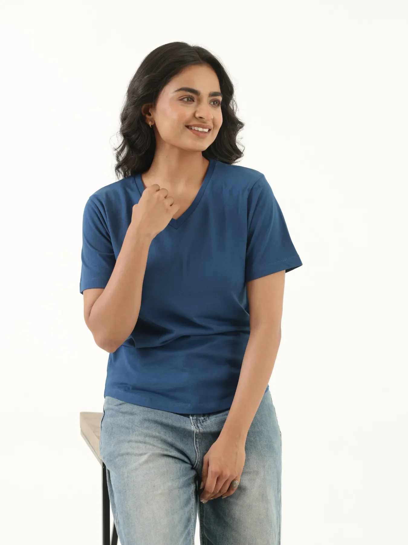 Women Midnight Blue V-neck T-shirt - Image 8