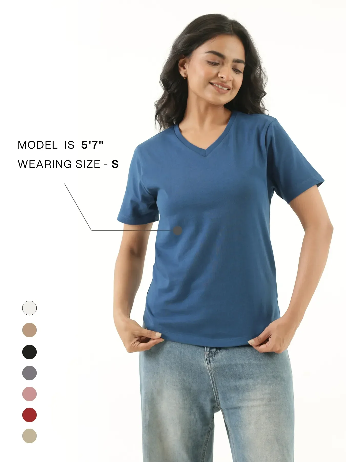 Women Midnight Blue V-neck T-shirt - Image 9