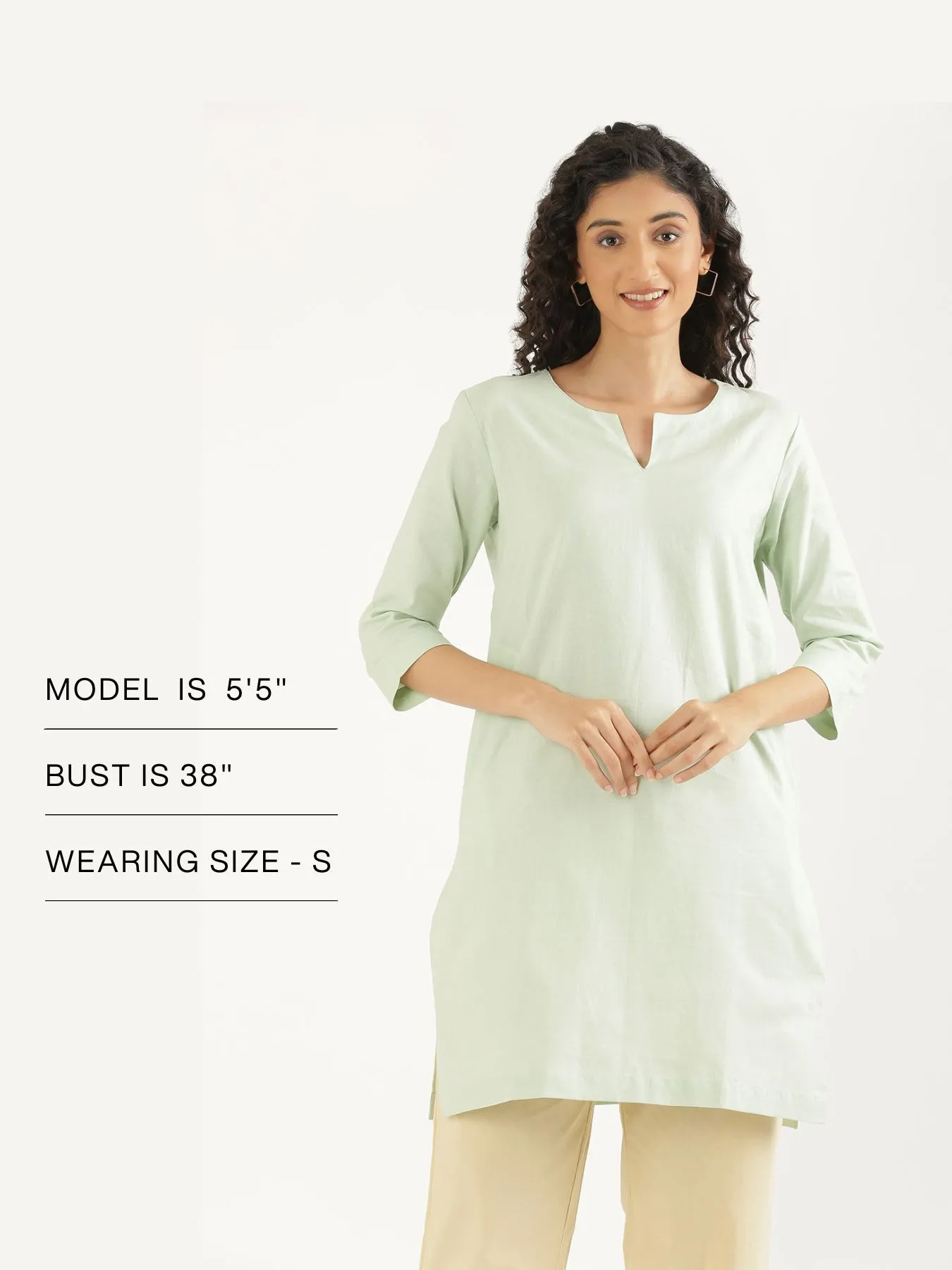 Women Mint Green Airy Linen Mid Thigh Length Kurta - Image 14