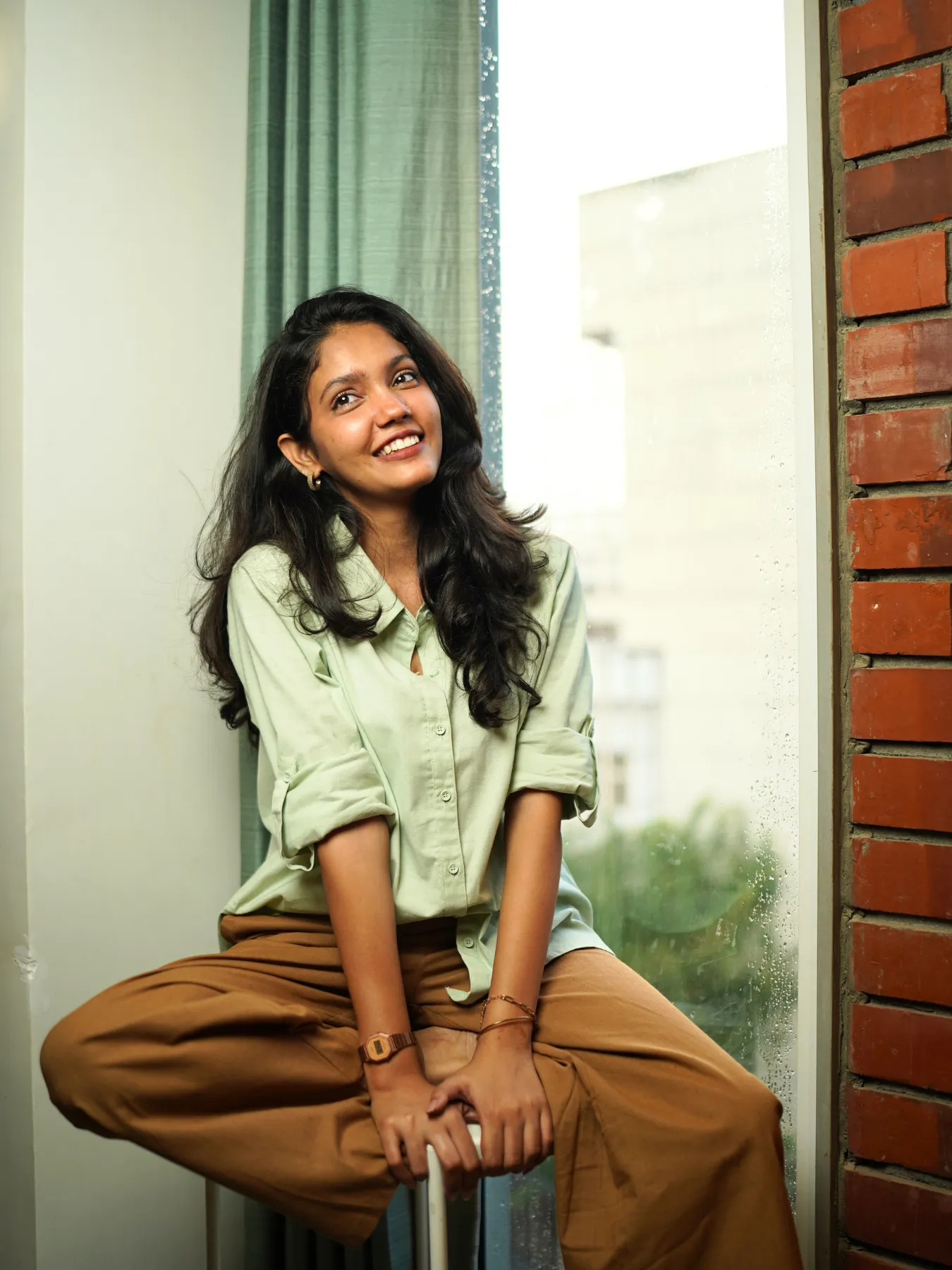 Women Mint Green Airy-Linen Shirt - Image 4