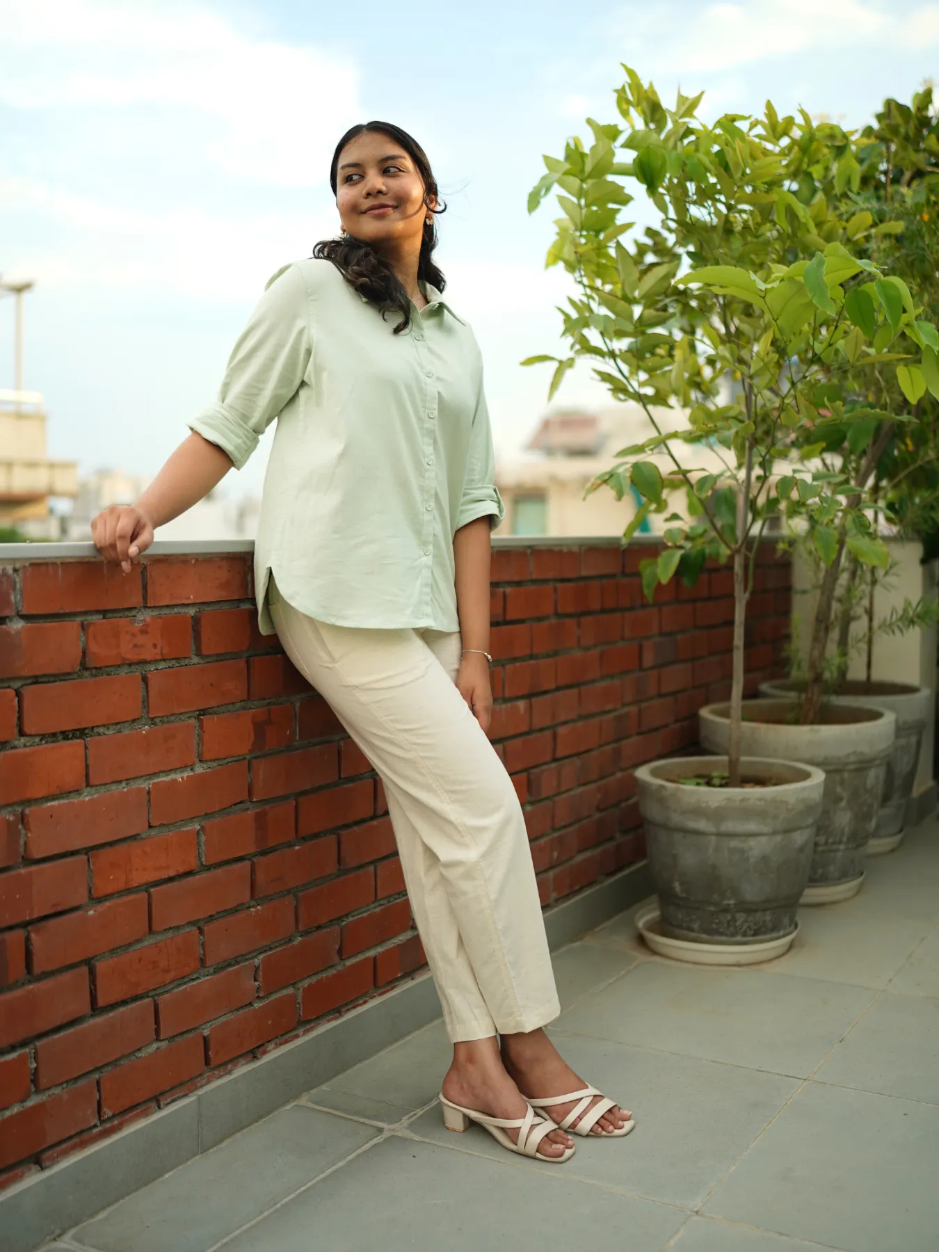 Women Mint Green Airy-Linen Shirt - Image 5