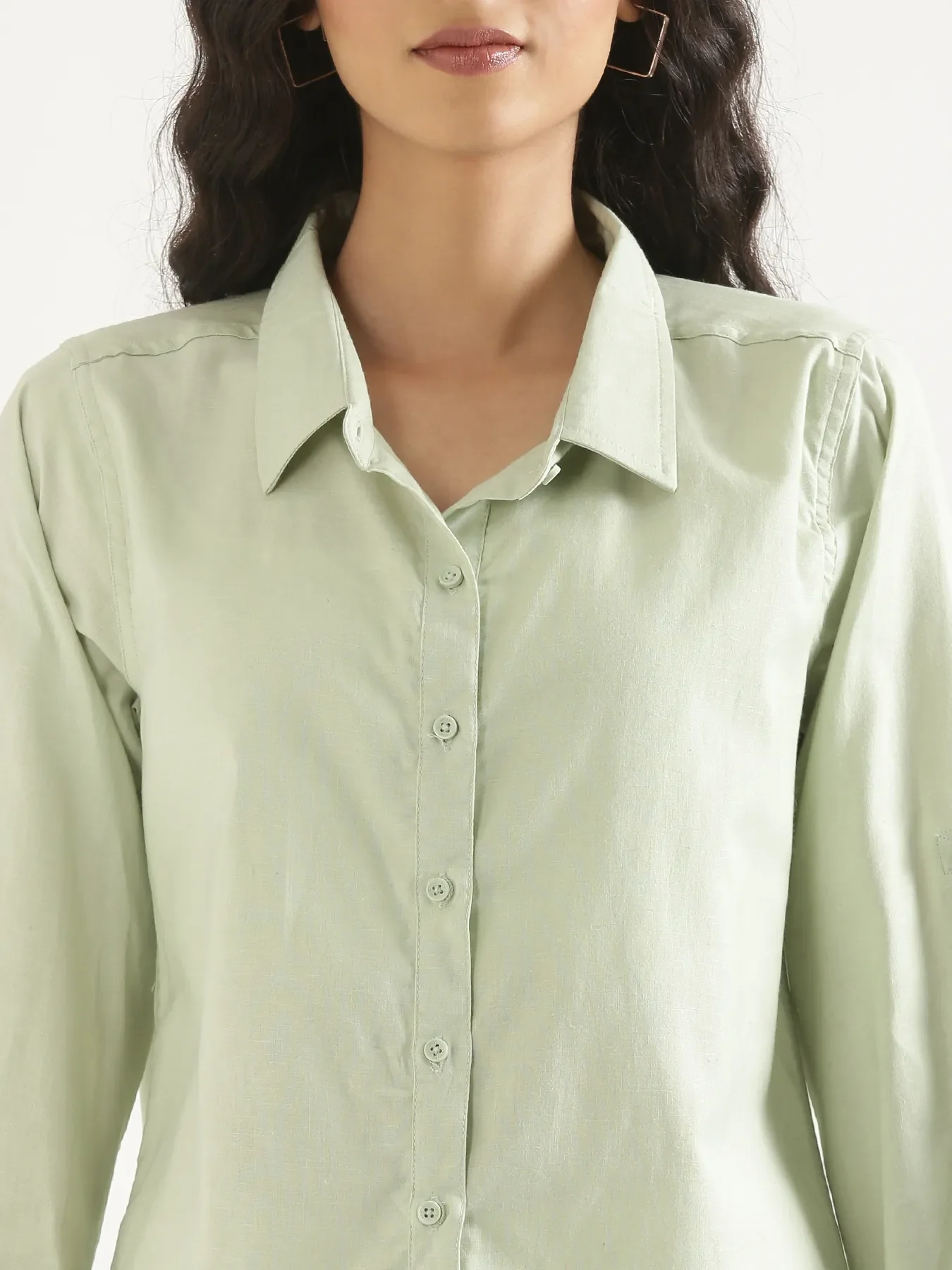 Women Mint Green Airy-Linen Shirt - Image 7