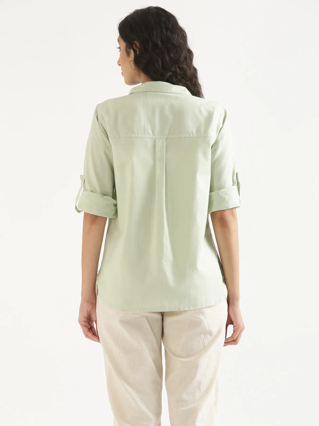 Women Mint Green Airy-Linen Shirt - Image 8