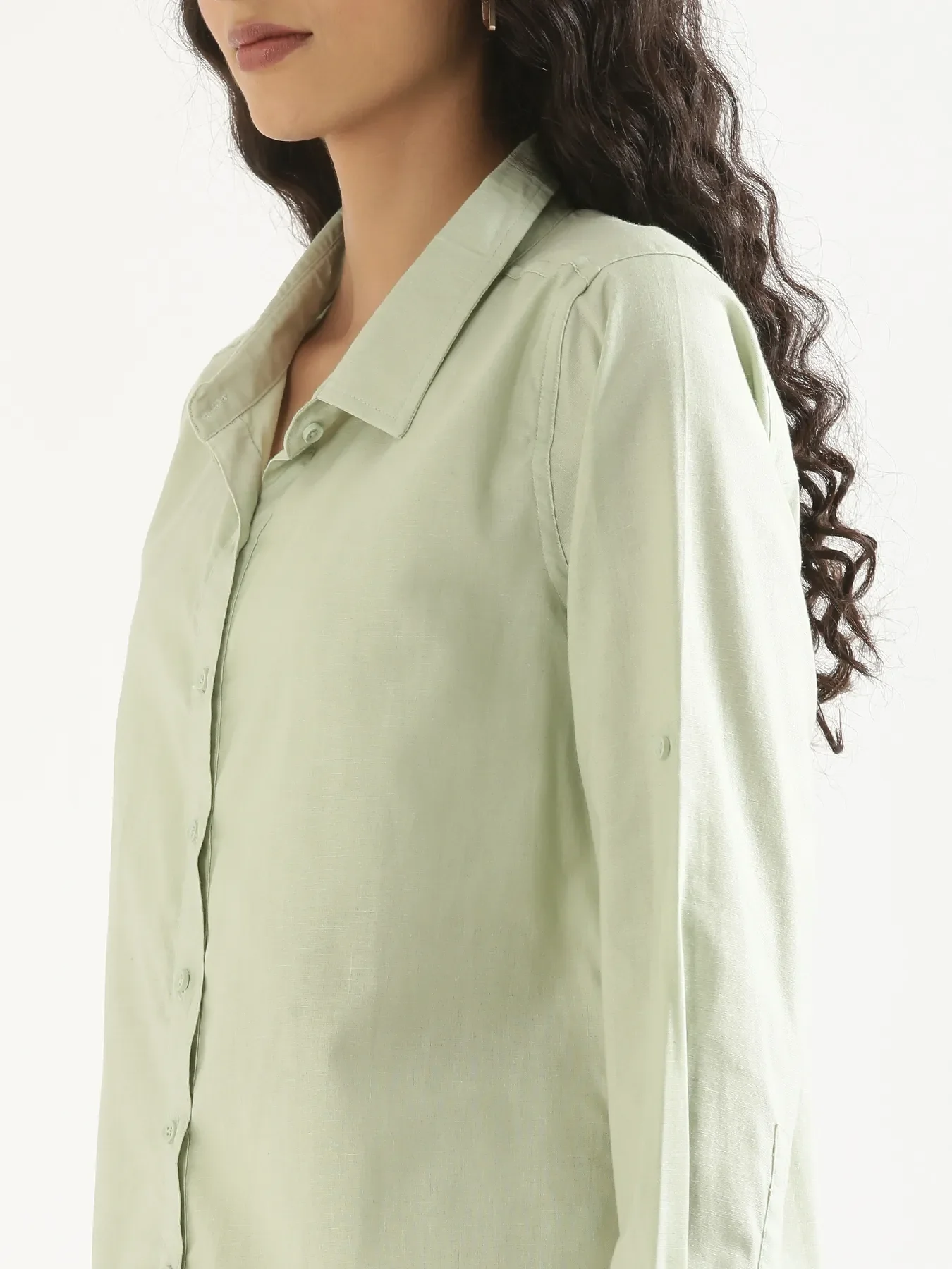 Women Mint Green Airy-Linen Shirt - Image 9