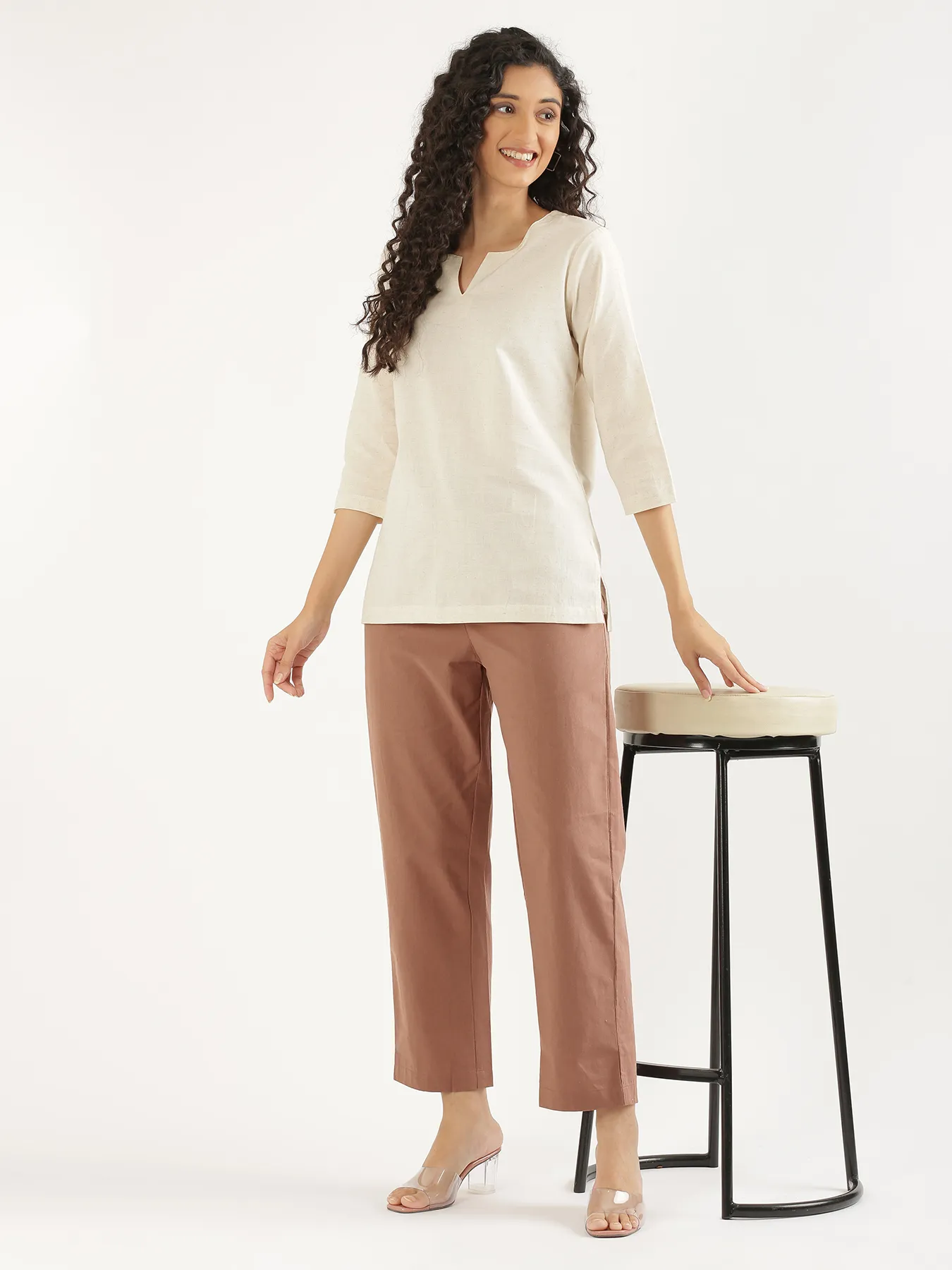 Women Mocha Mousse Cotton Straight Pant - Image 12