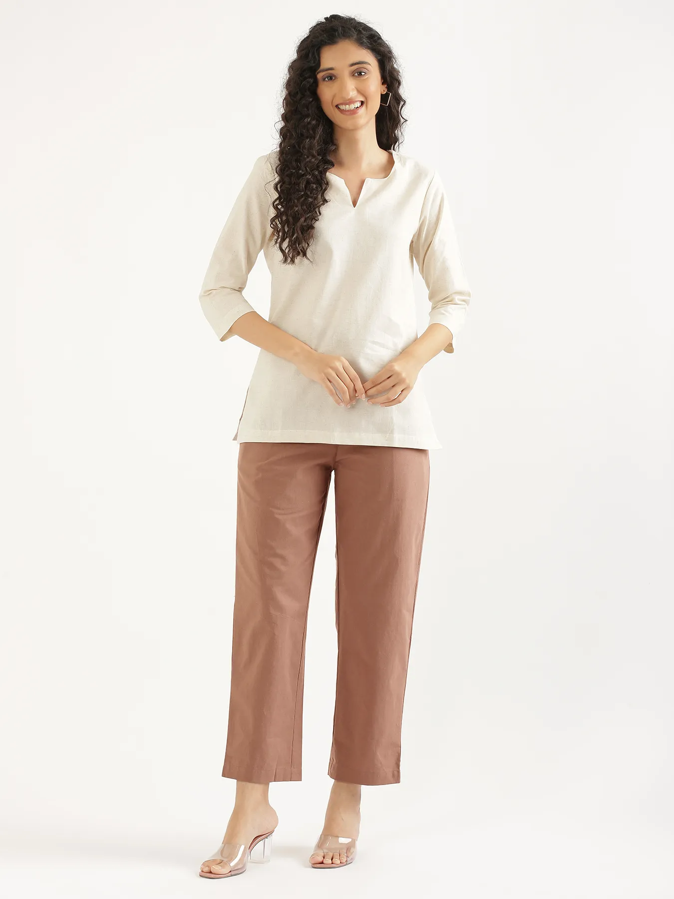 Women Mocha Mousse Cotton Straight Pant - Image 3