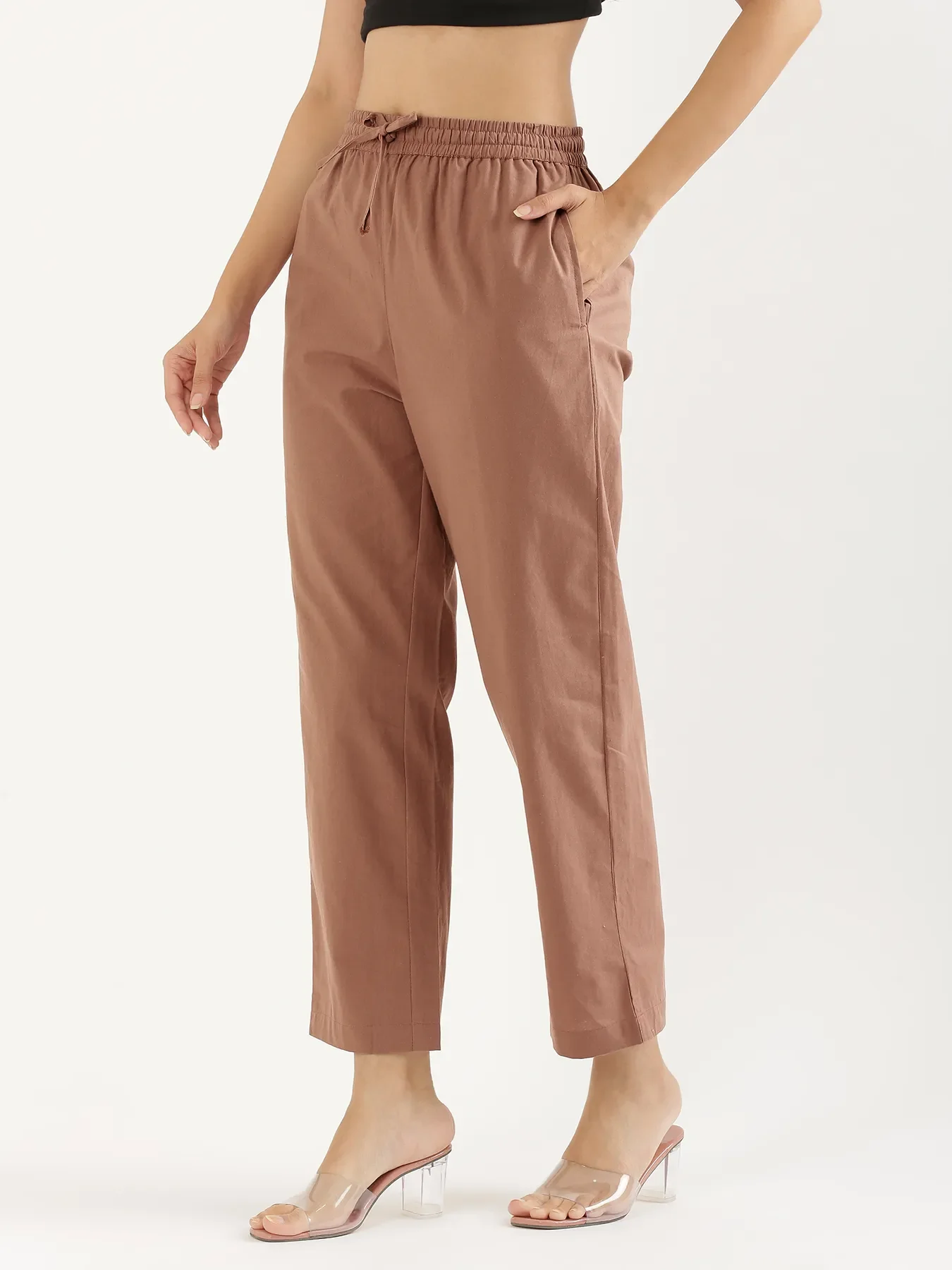 Women Mocha Mousse Cotton Straight Pant - Image 4