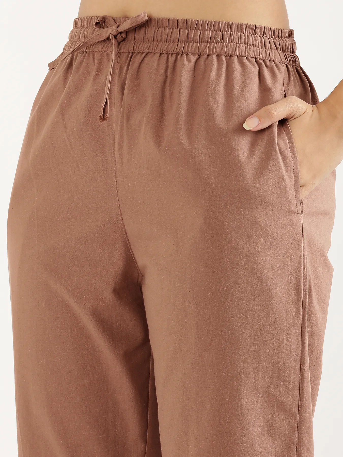 Women Mocha Mousse Cotton Straight Pant - Image 7