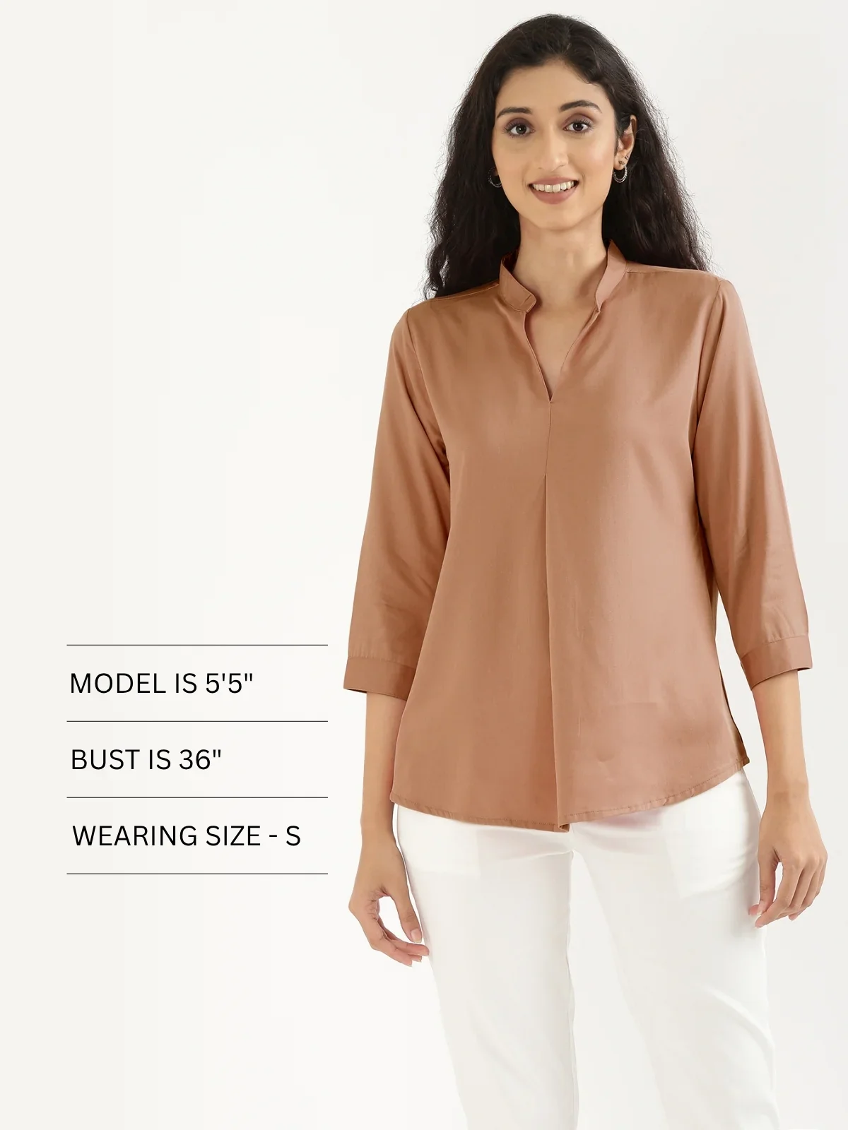 Women Mocha Mousse Viscose Pleated Top - Image 12