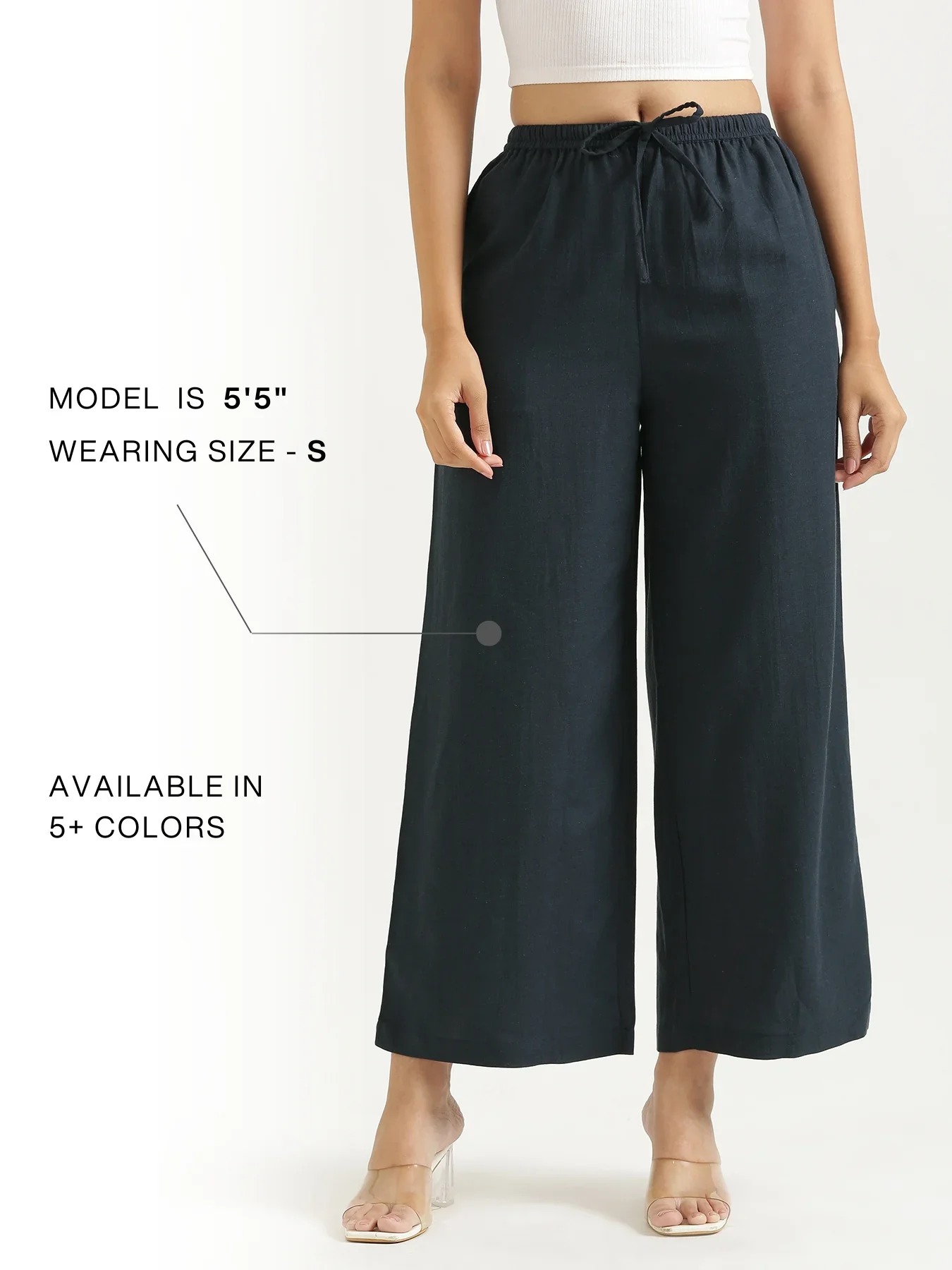 Women Navy Blue Flowy Linen Wide Leg Pants - Image 16
