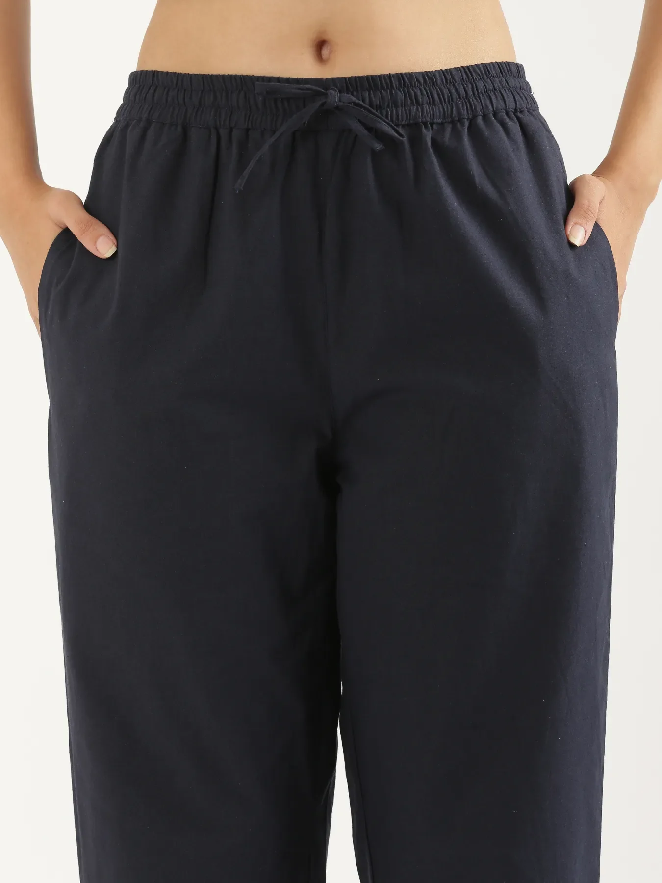 Women Navy Blue Cotton Straight Pant - Image 5