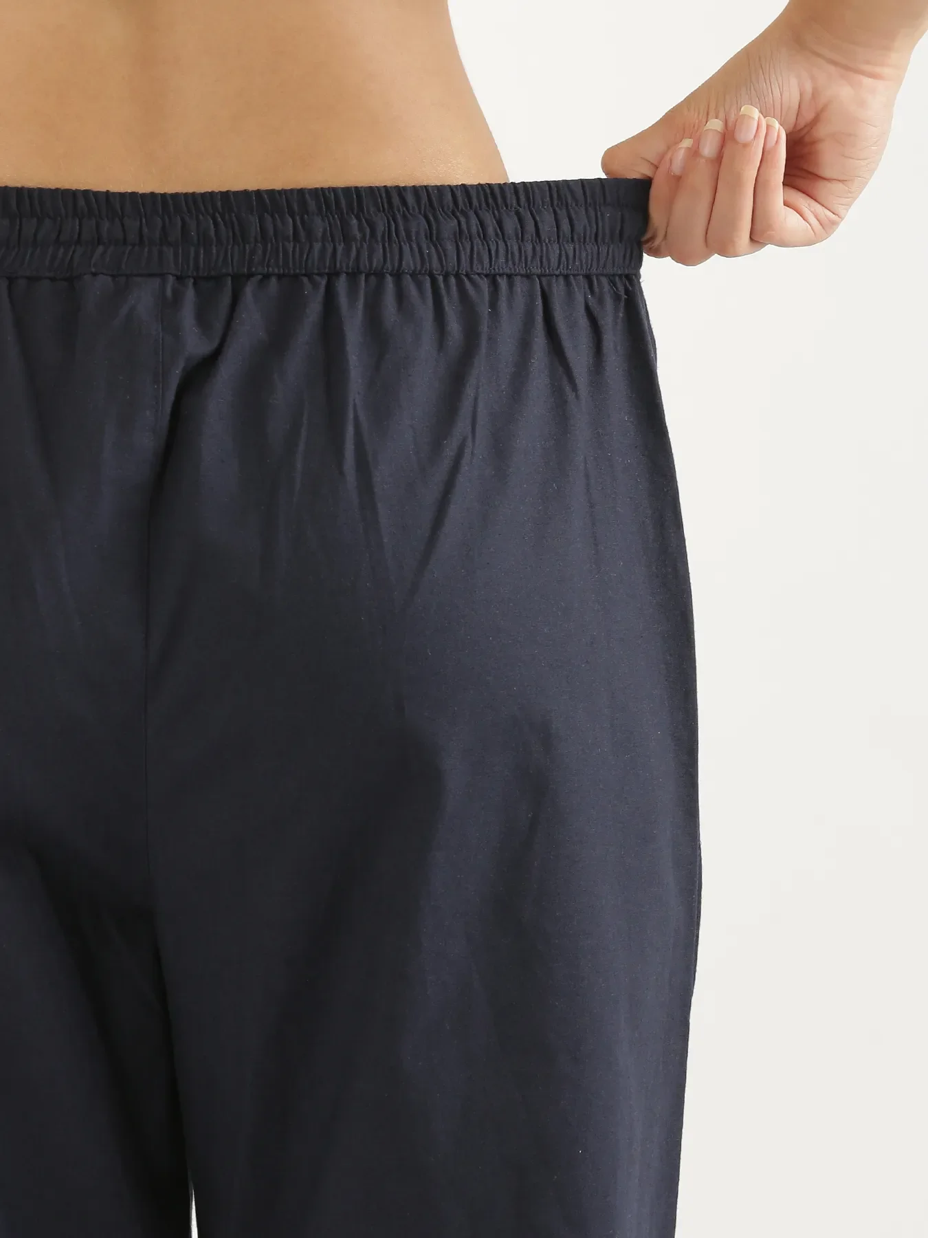 Women Navy Blue Cotton Straight Pant - Image 7