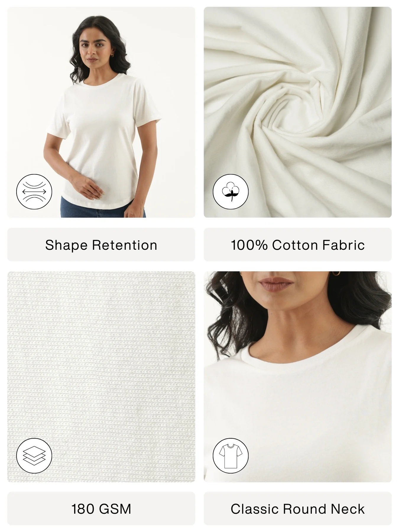 Women Off White Round Neck T-shirt - Image 2