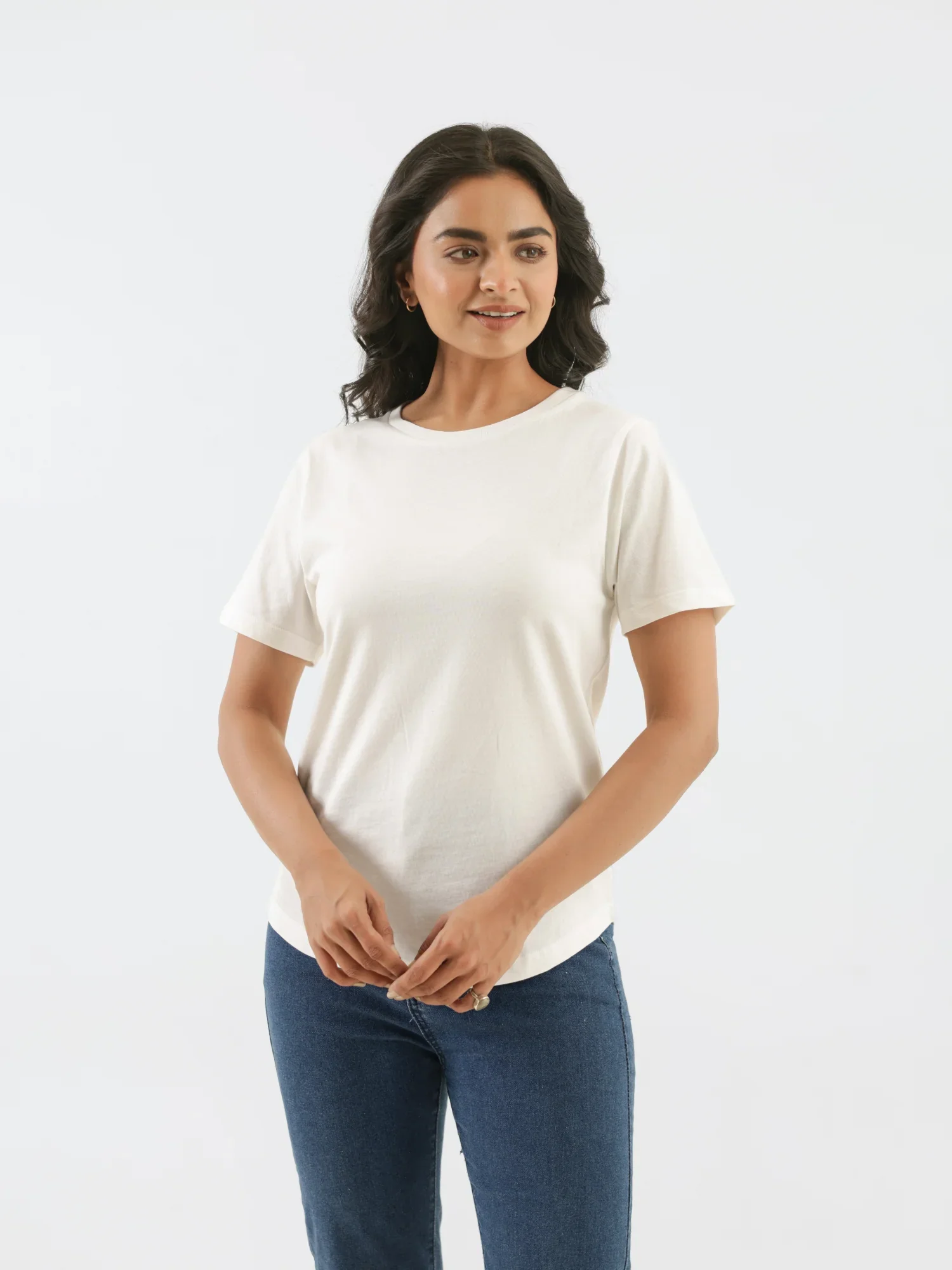Women Off White Round Neck T-shirt - Image 5